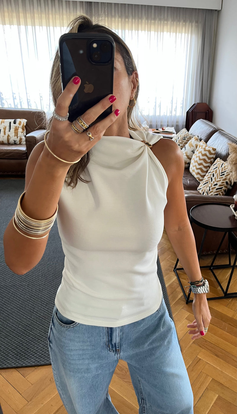 White Ring Scuba Top