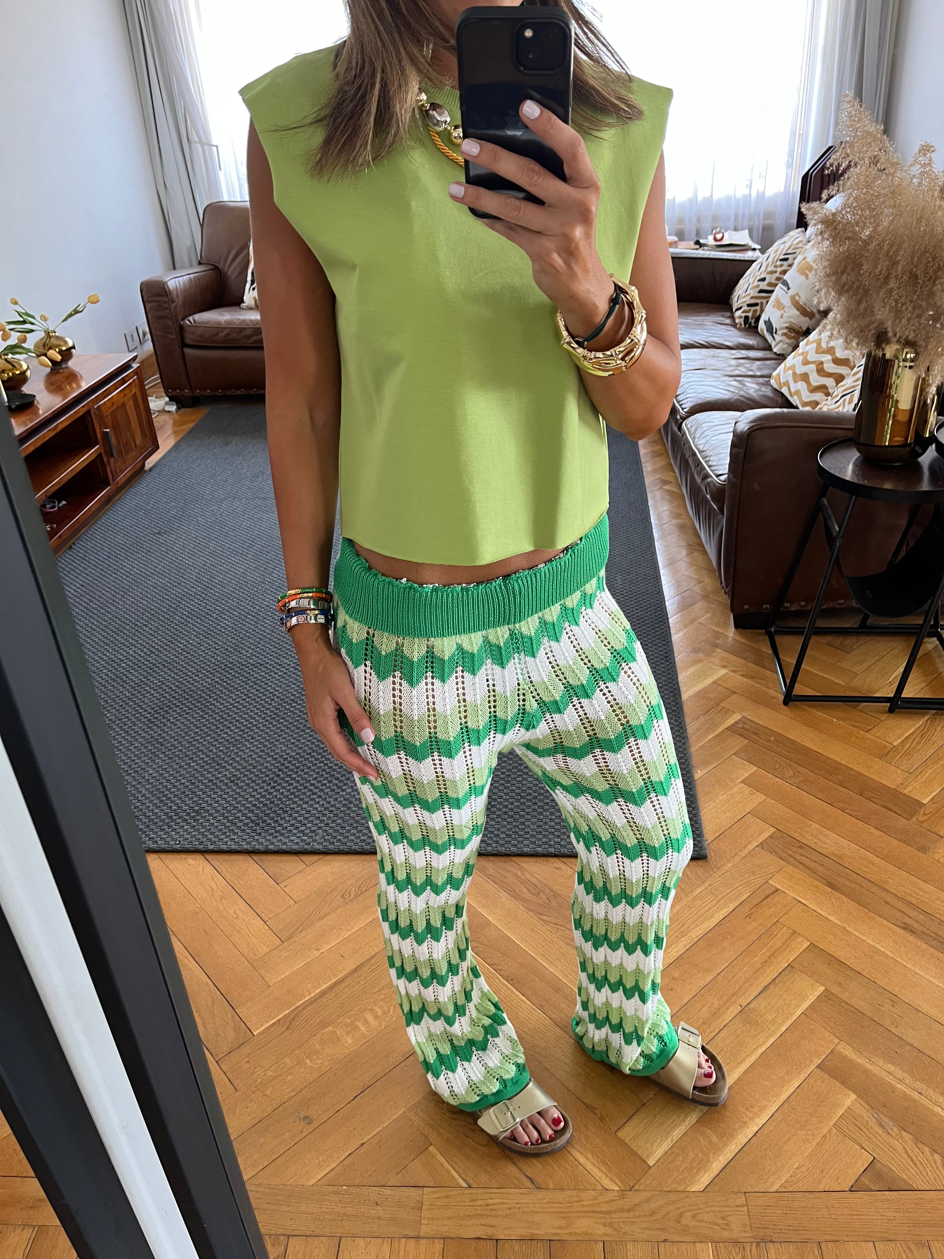 Green Giving Waves Crochet Pants