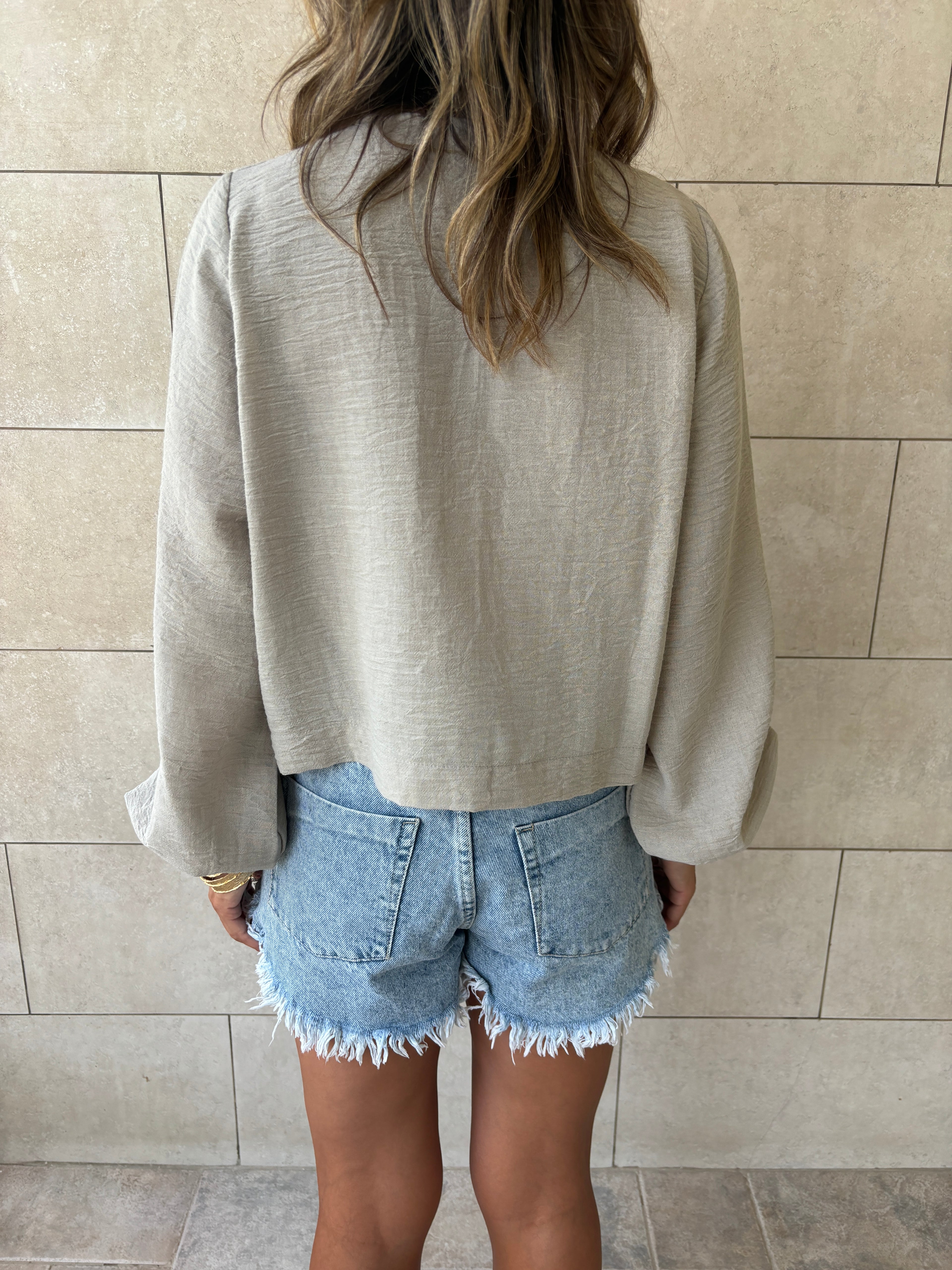 Grey Ribbon Tie Blouse