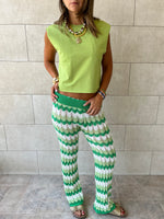 Green Giving Waves Crochet Pants