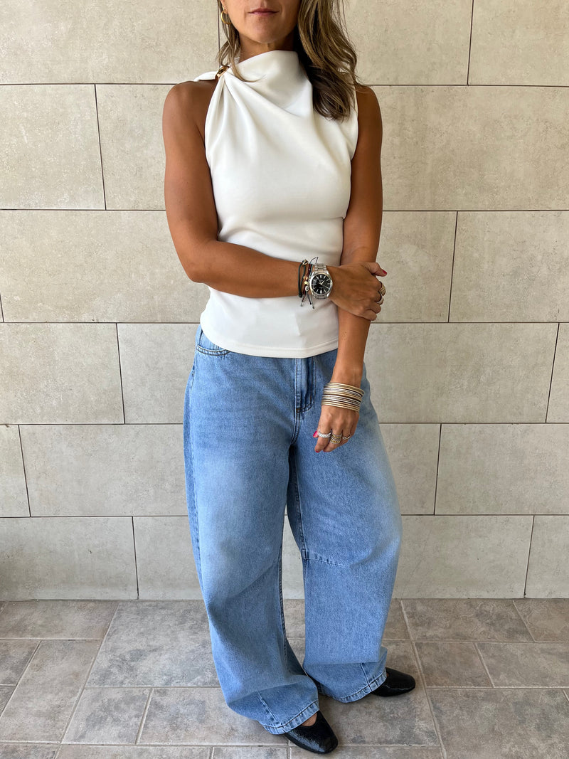 White Ring Scuba Top