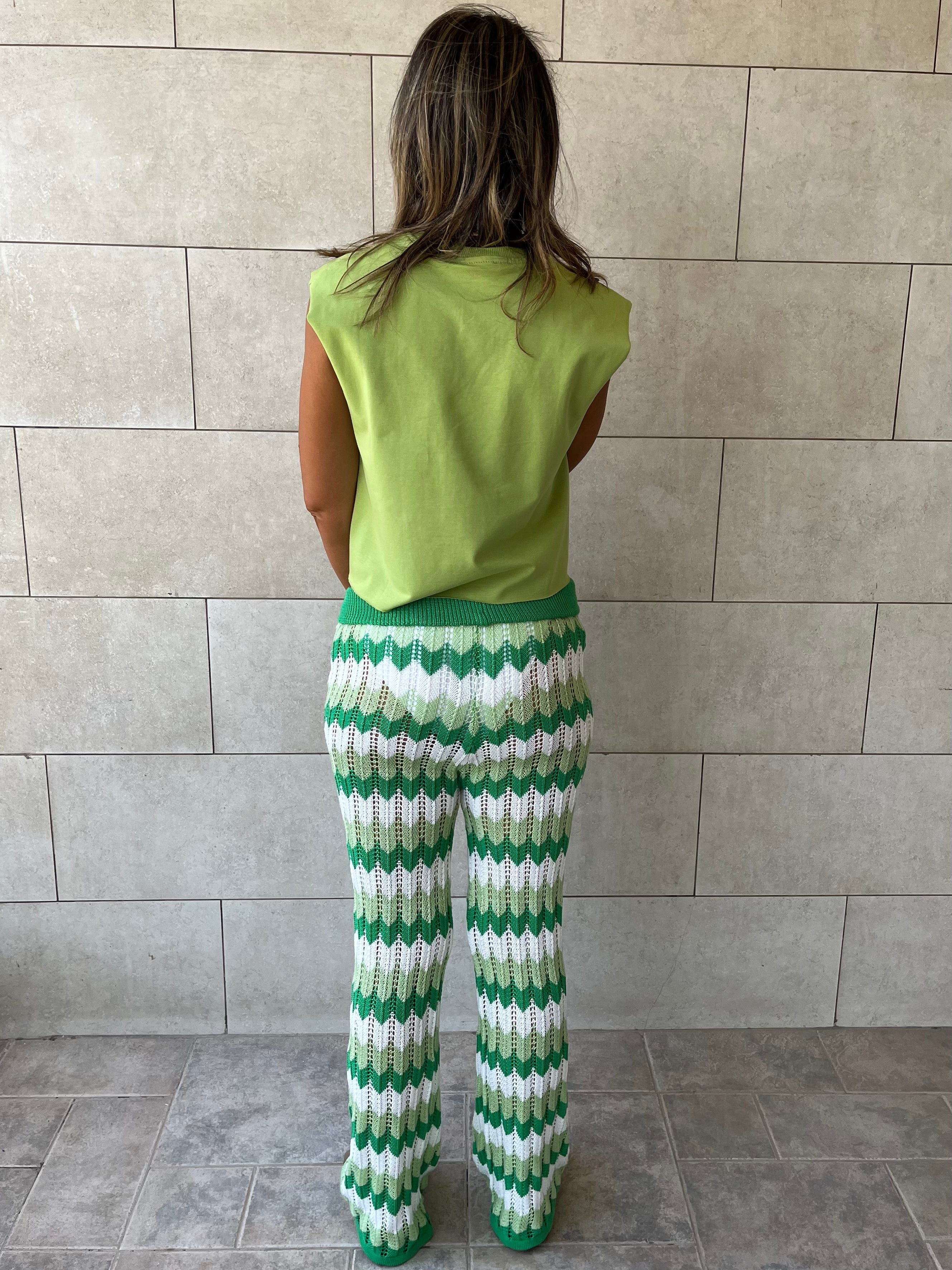 Green Giving Waves Crochet Pants
