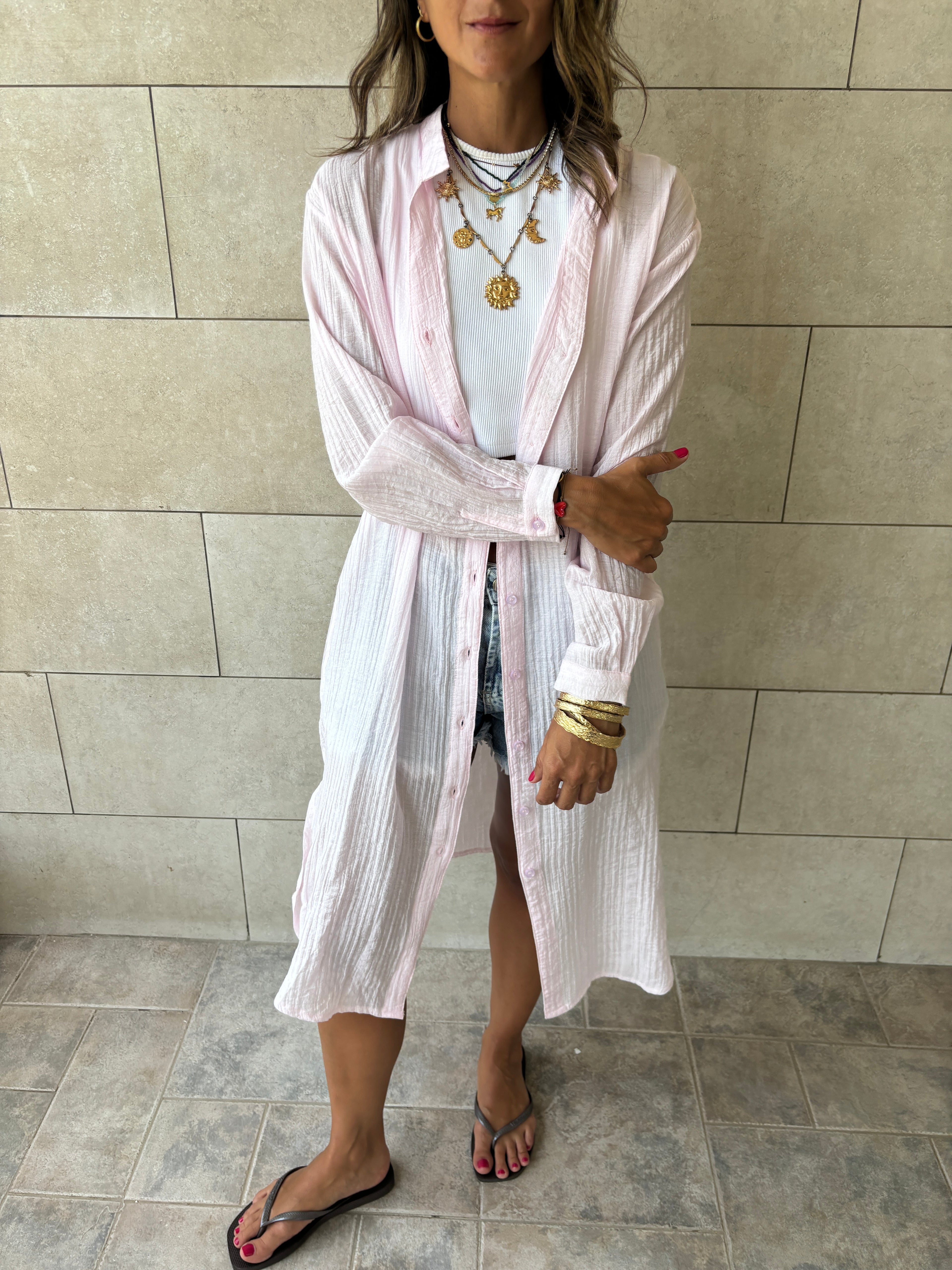 Pink Cotton Cloud Shirt Dress