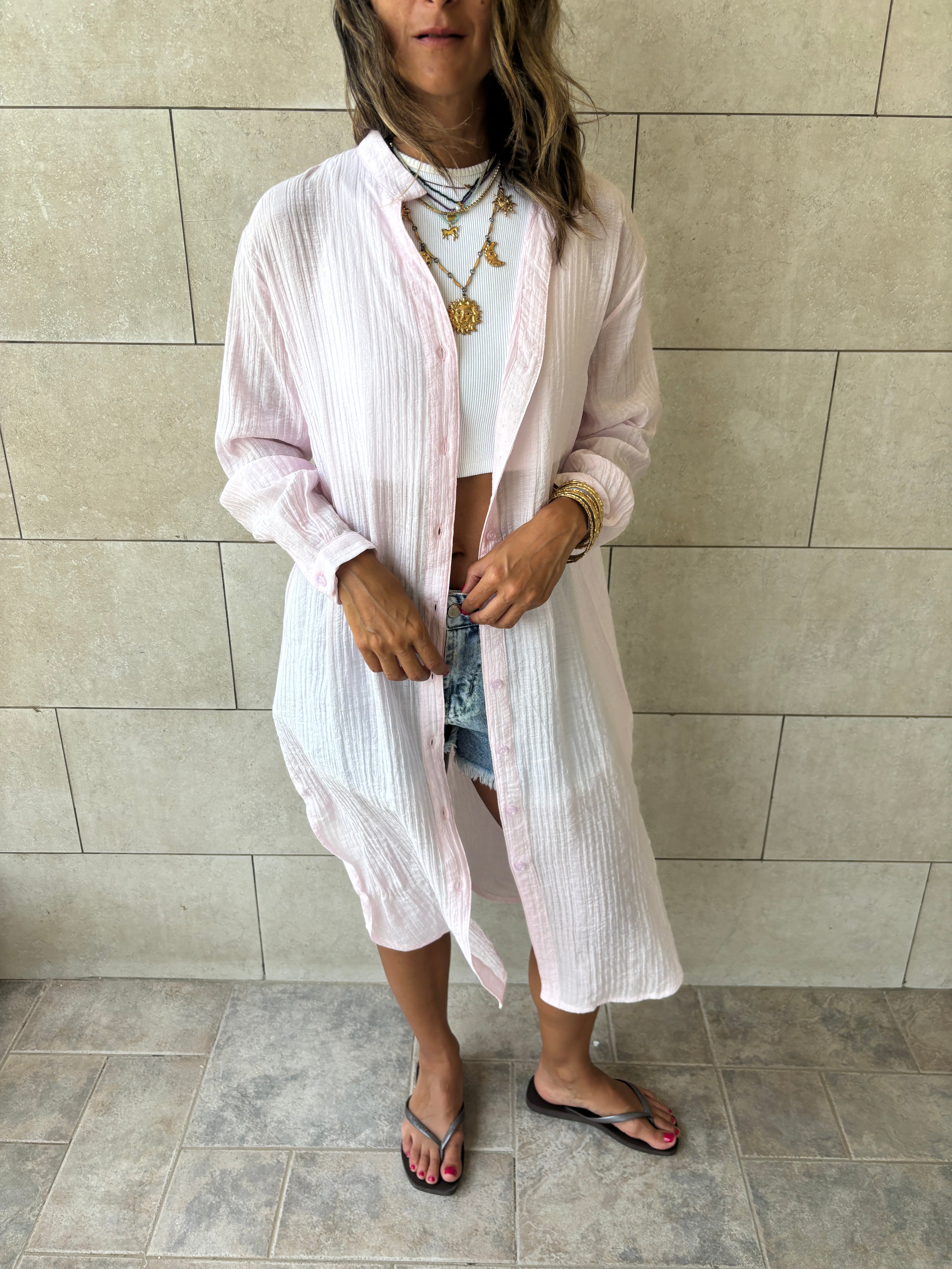 Pink Cotton Cloud Shirt Dress