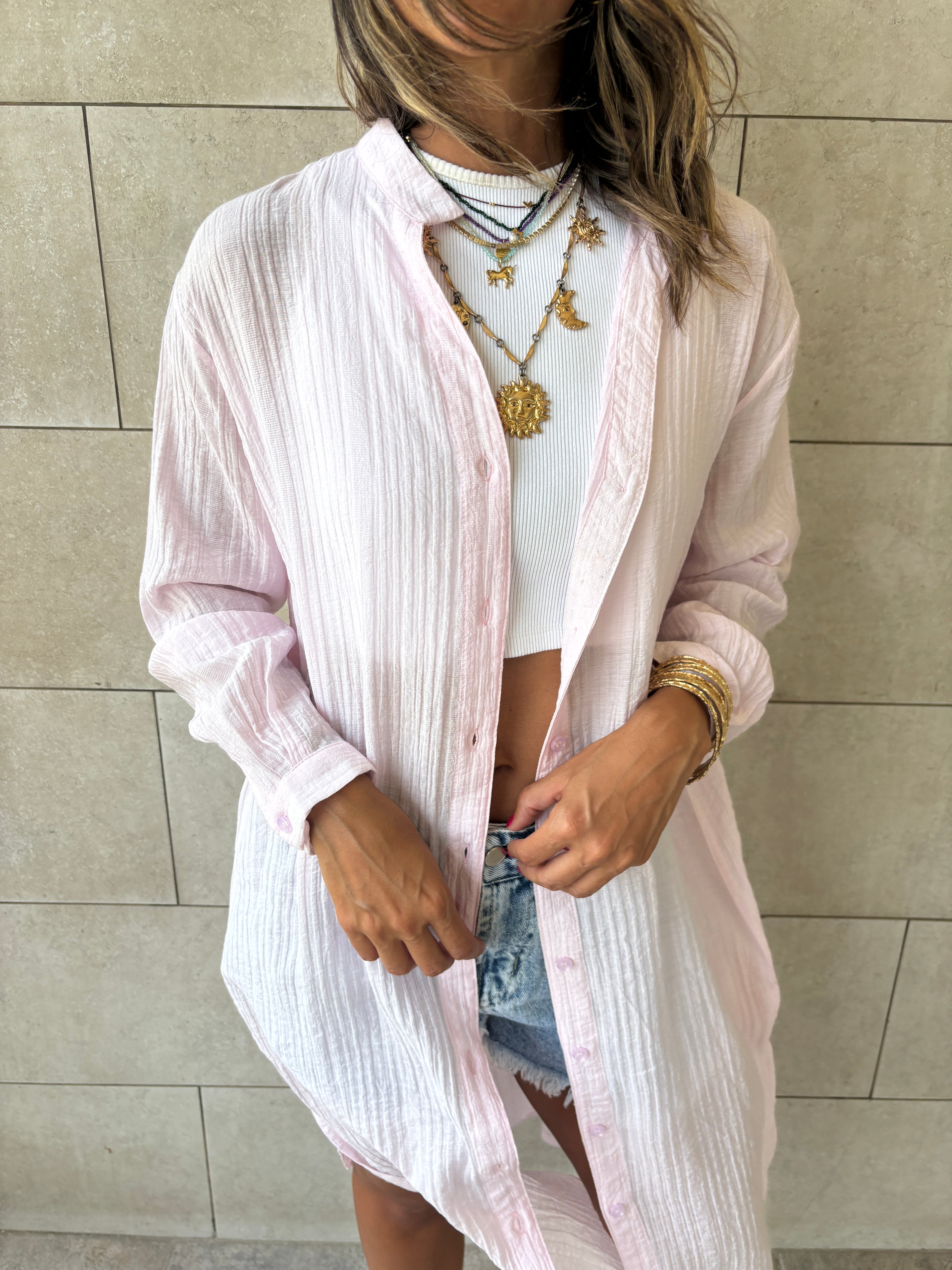 Pink Cotton Cloud Shirt Dress