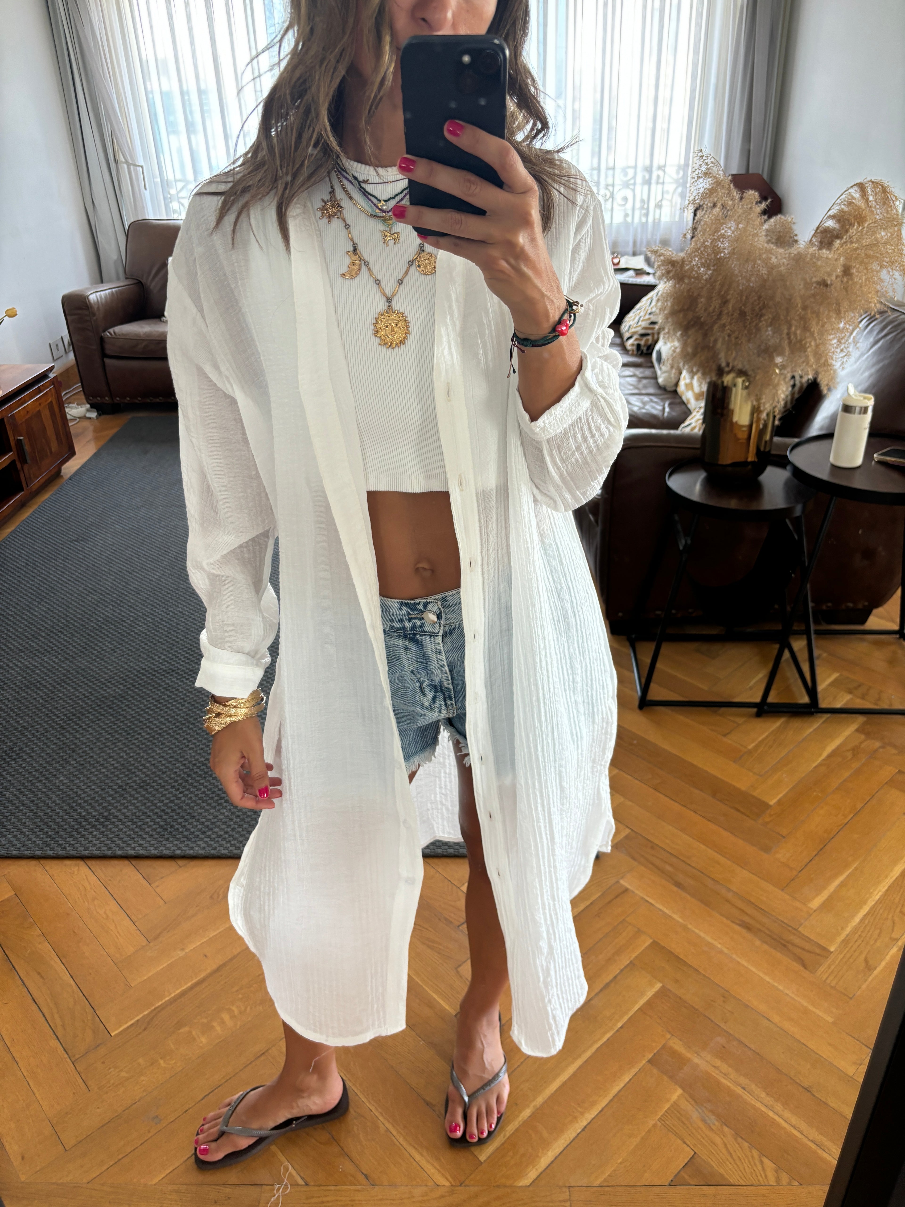 White Cotton Cloud Shirt Dress