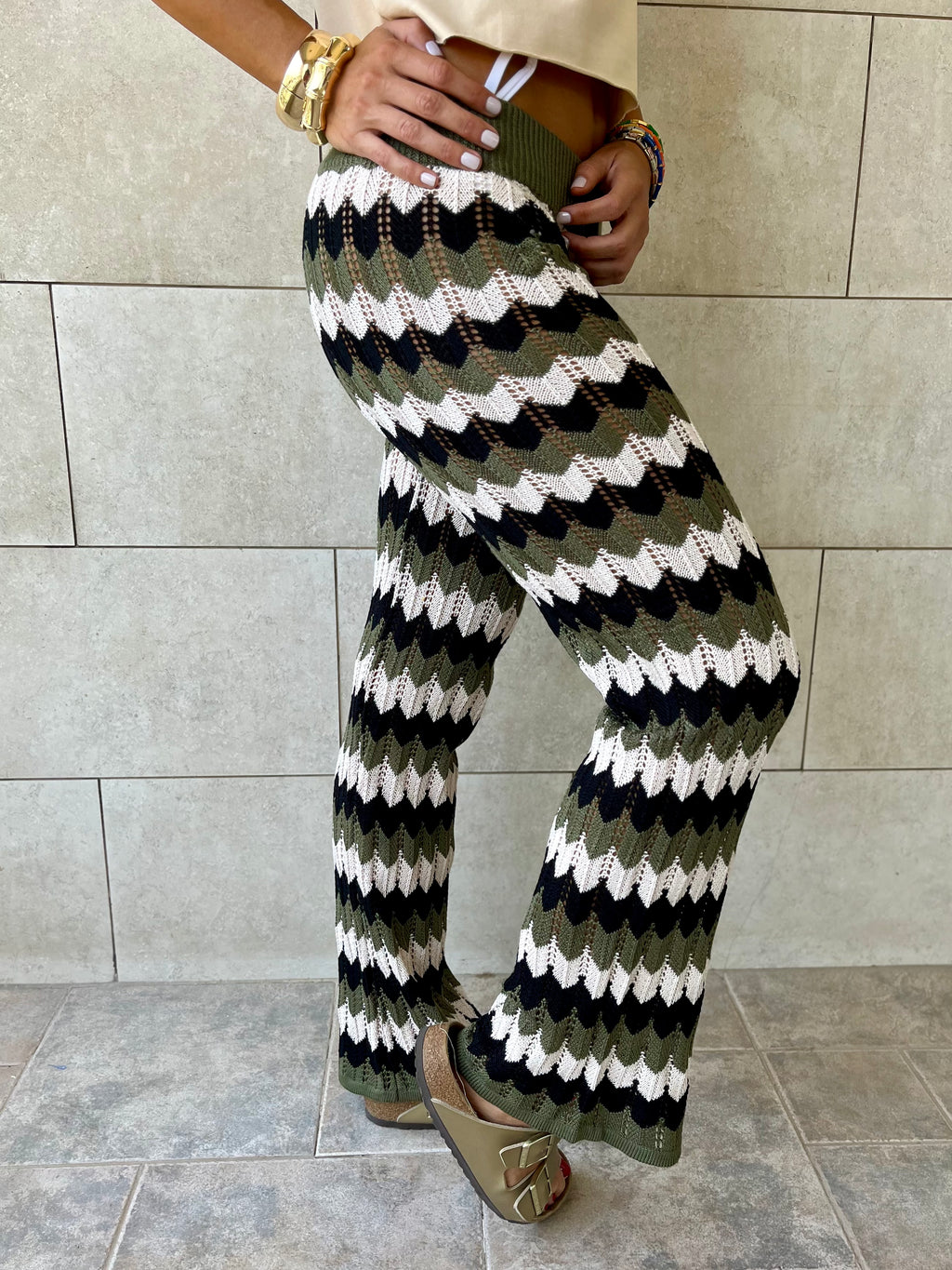 Olive Giving Waves Crochet Pants