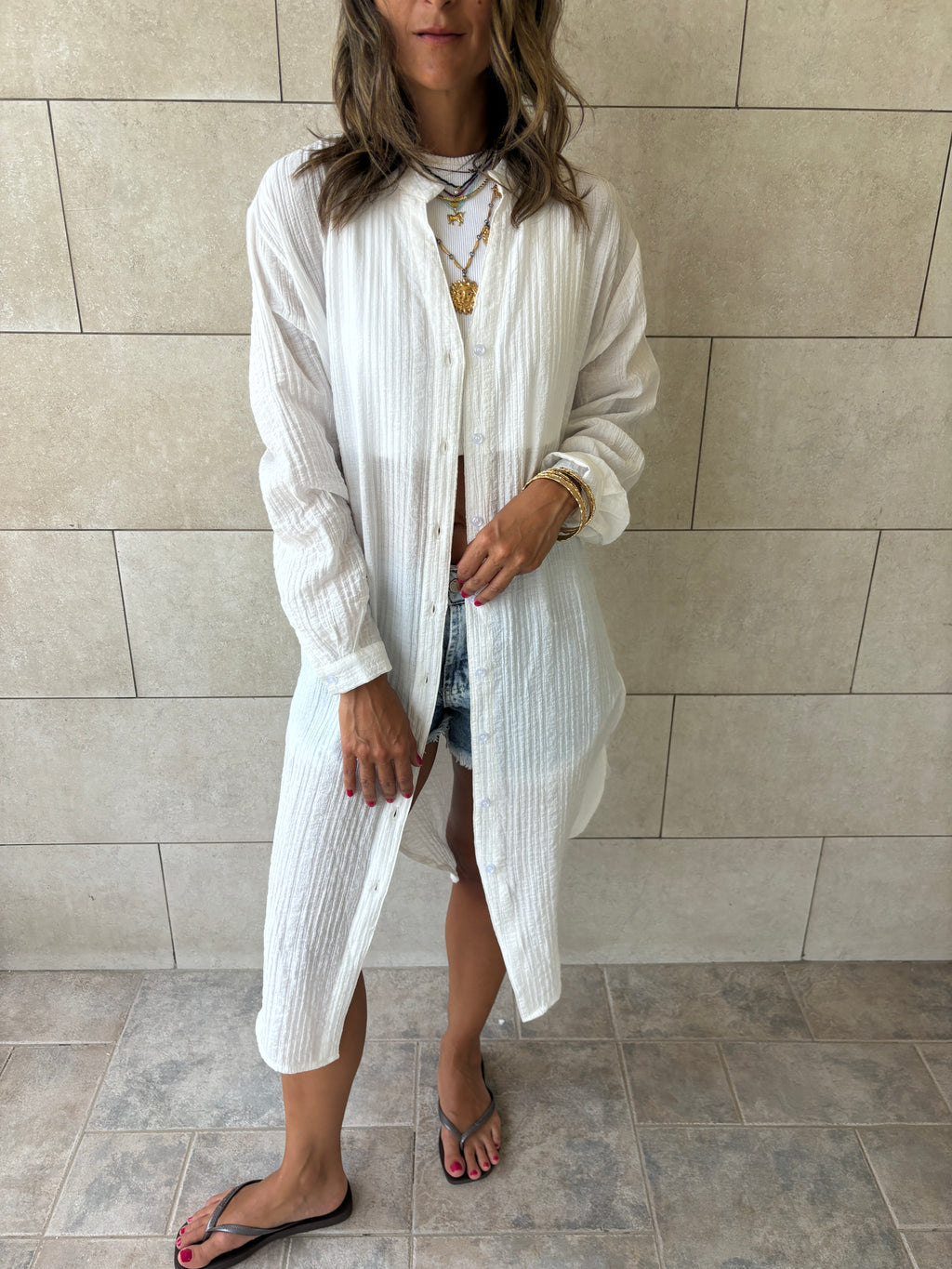 White Cotton Cloud Shirt Dress
