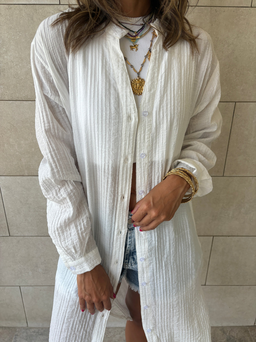 White Cotton Cloud Shirt Dress