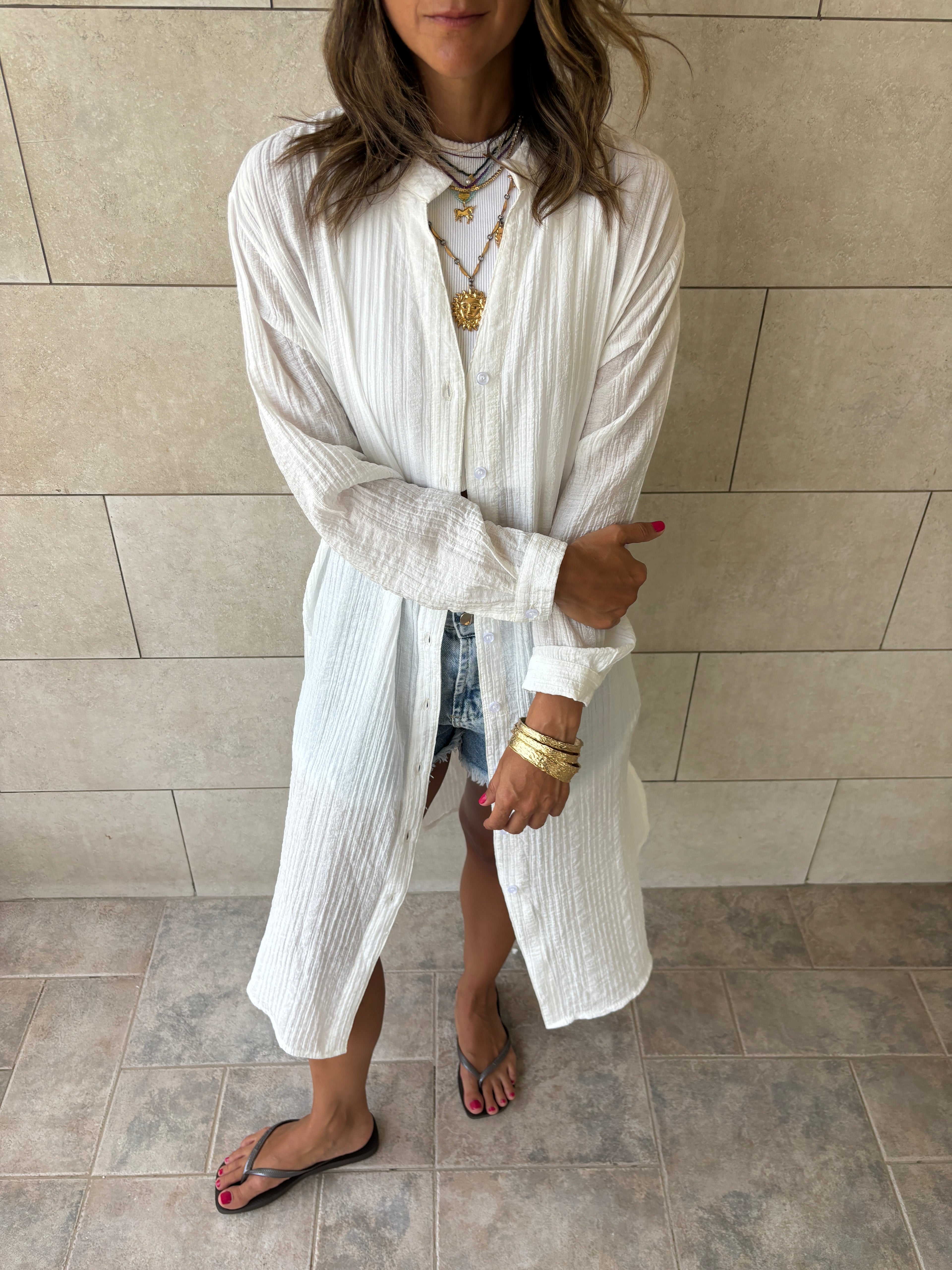 White Cotton Cloud Shirt Dress