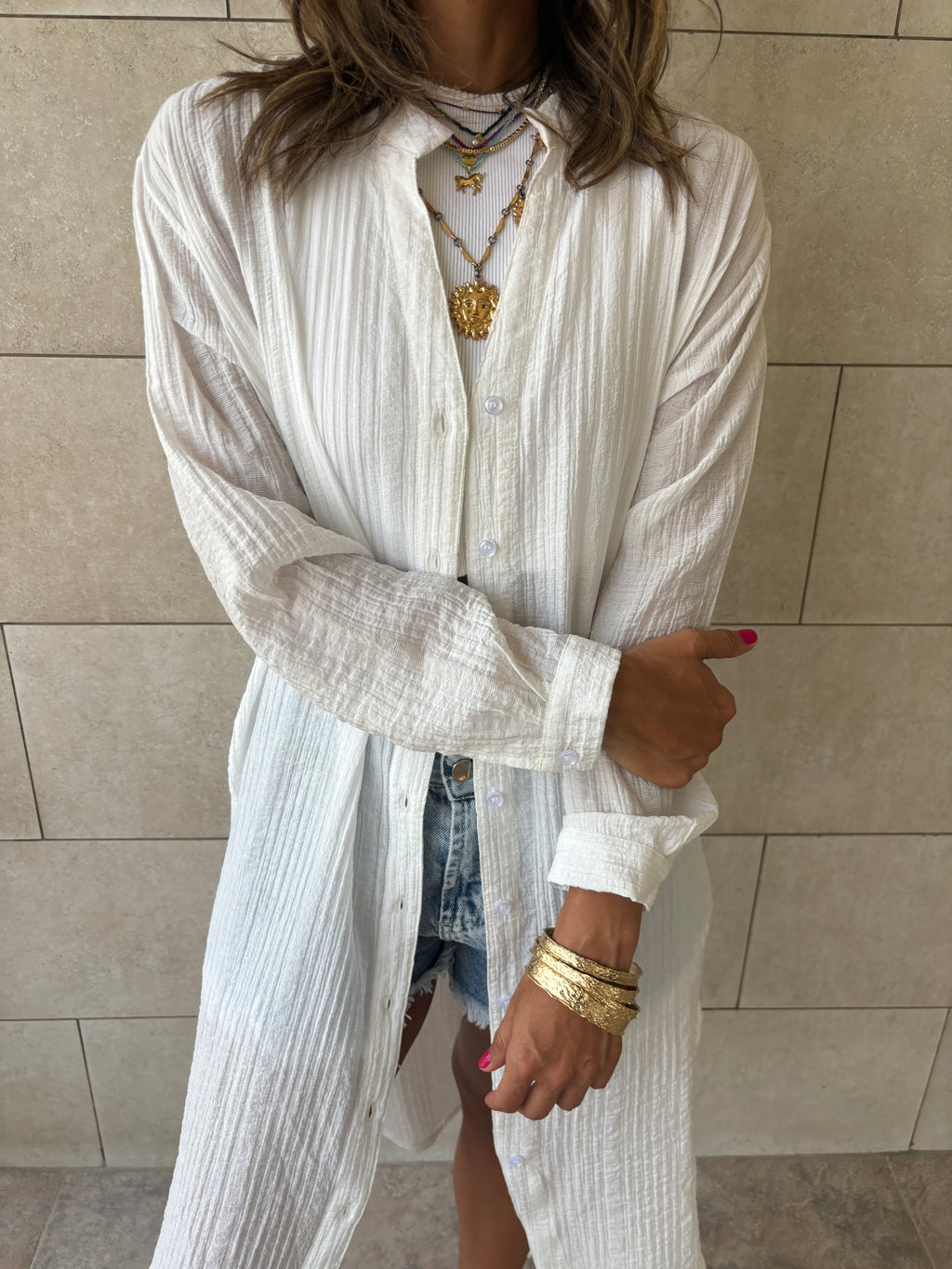 White Cotton Cloud Shirt Dress