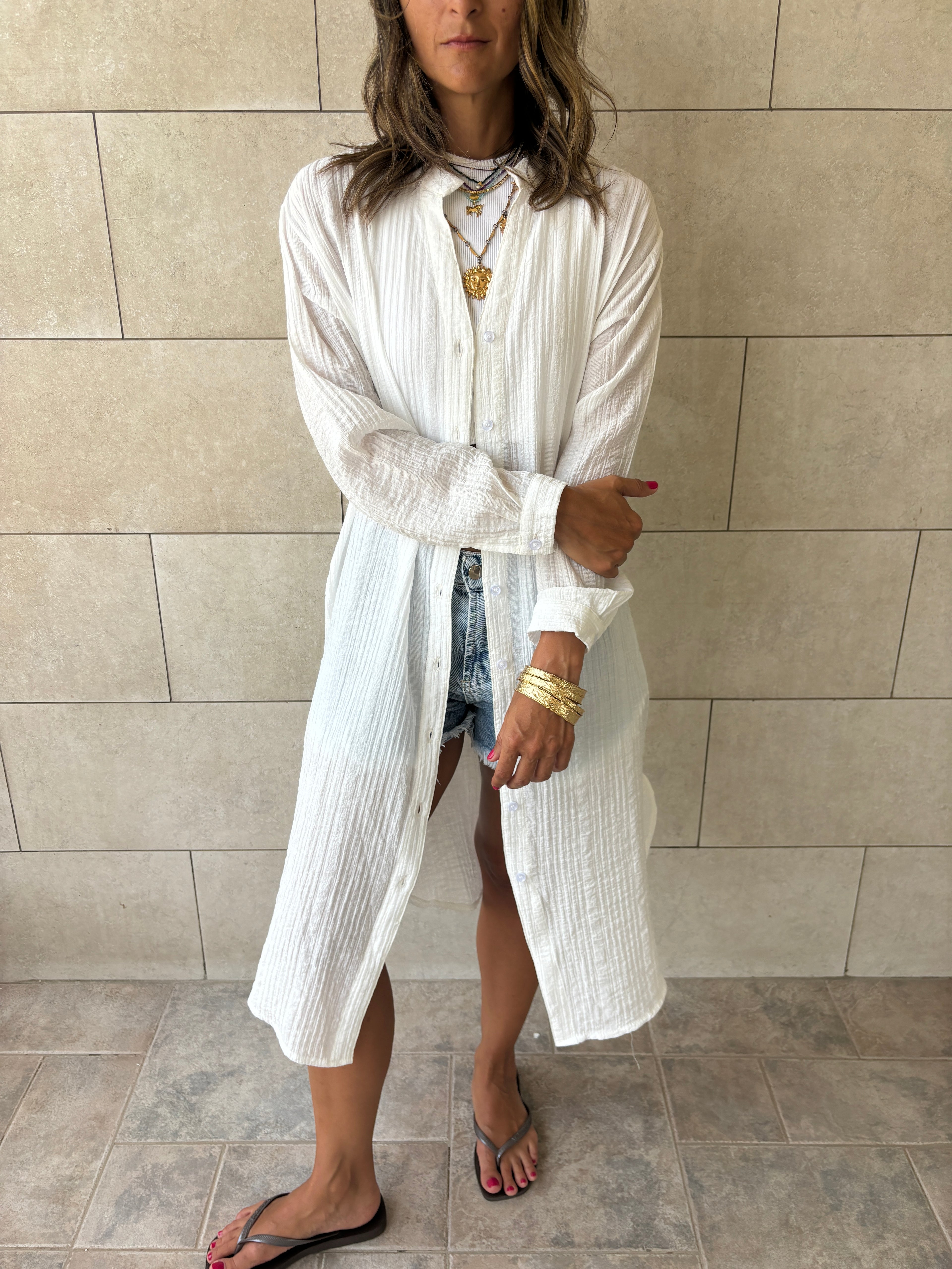 White Cotton Cloud Shirt Dress
