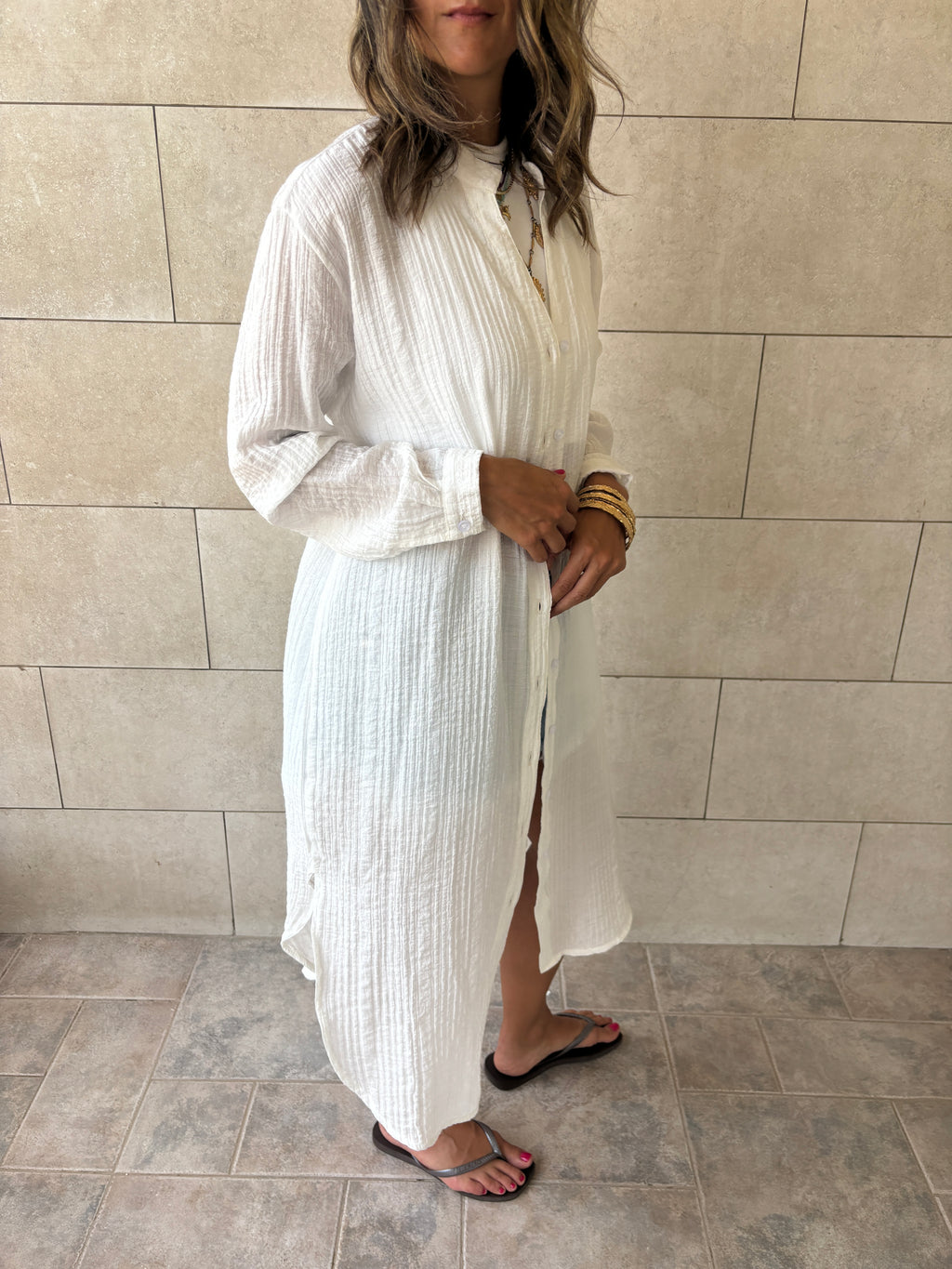 White Cotton Cloud Shirt Dress
