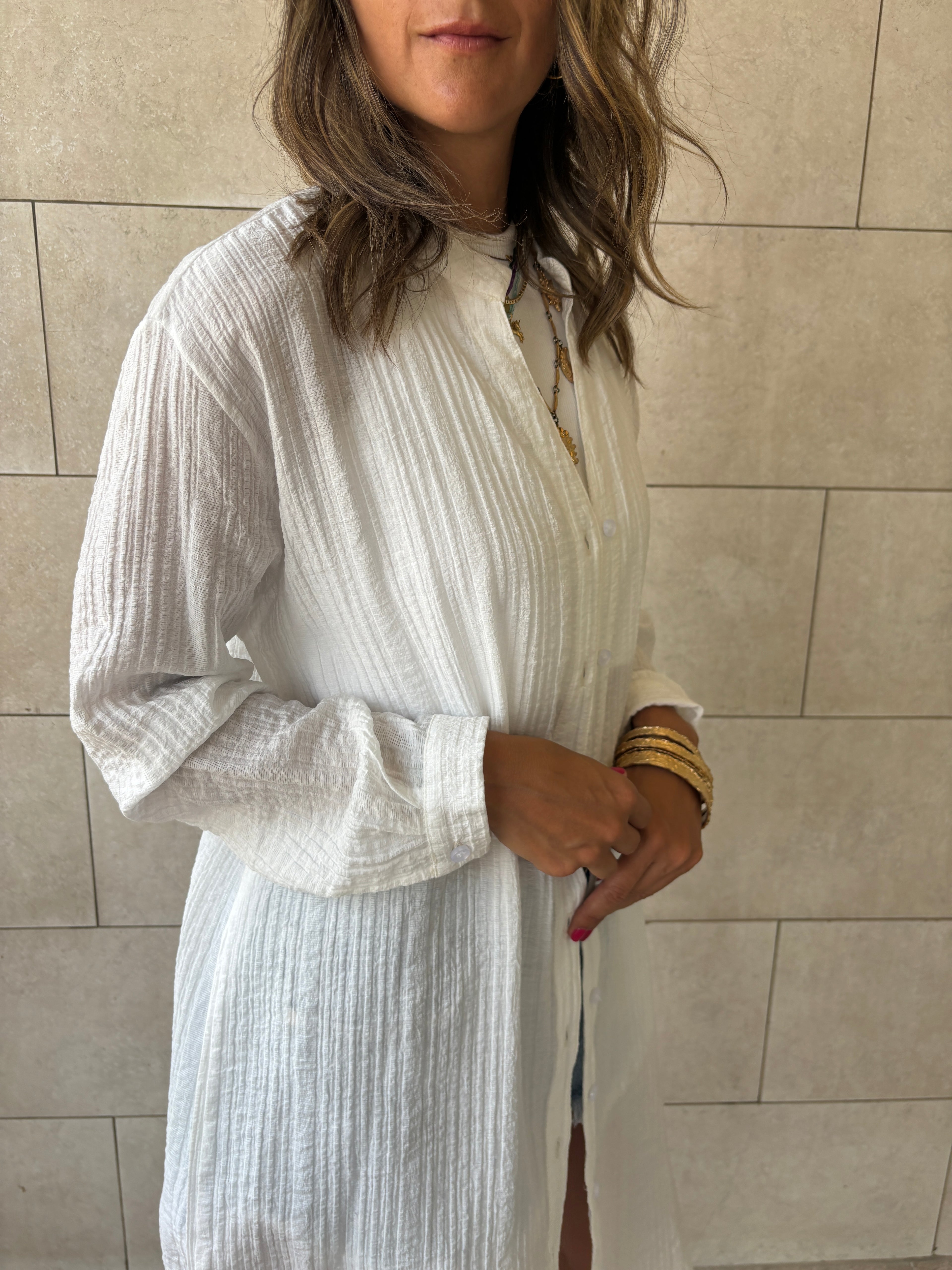 White Cotton Cloud Shirt Dress