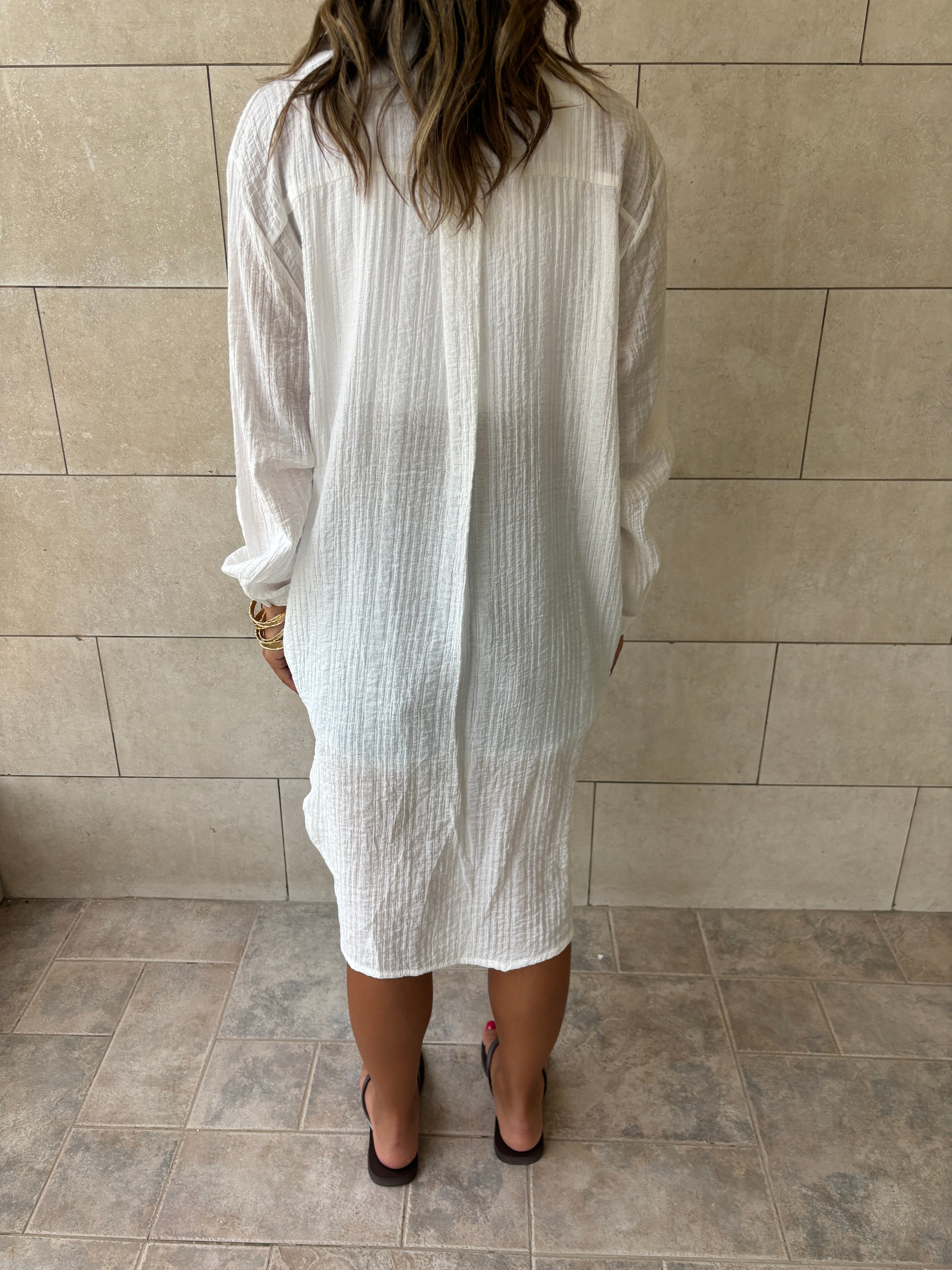 White Cotton Cloud Shirt Dress