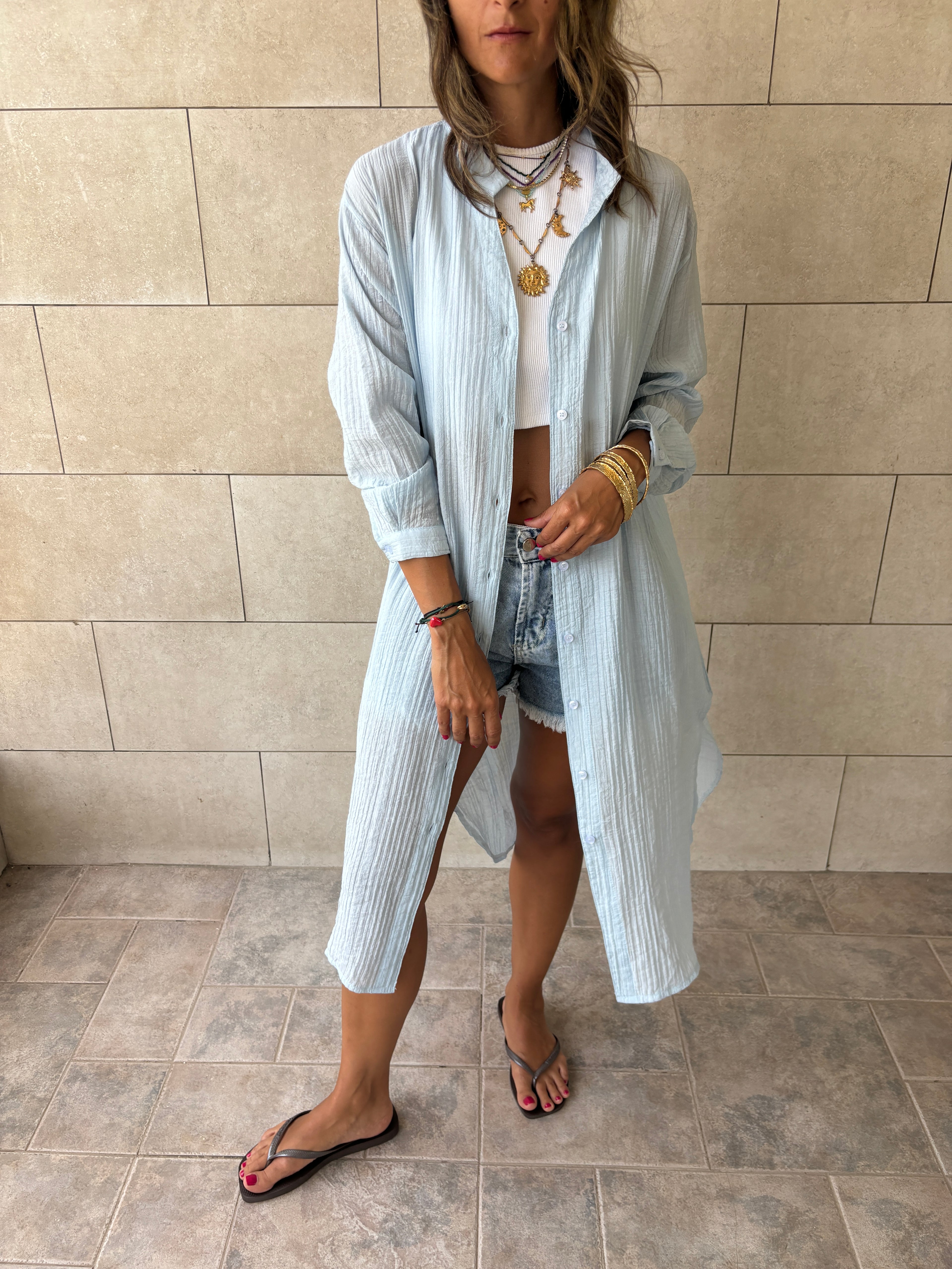 Baby Blue Cotton Cloud Shirt Dress