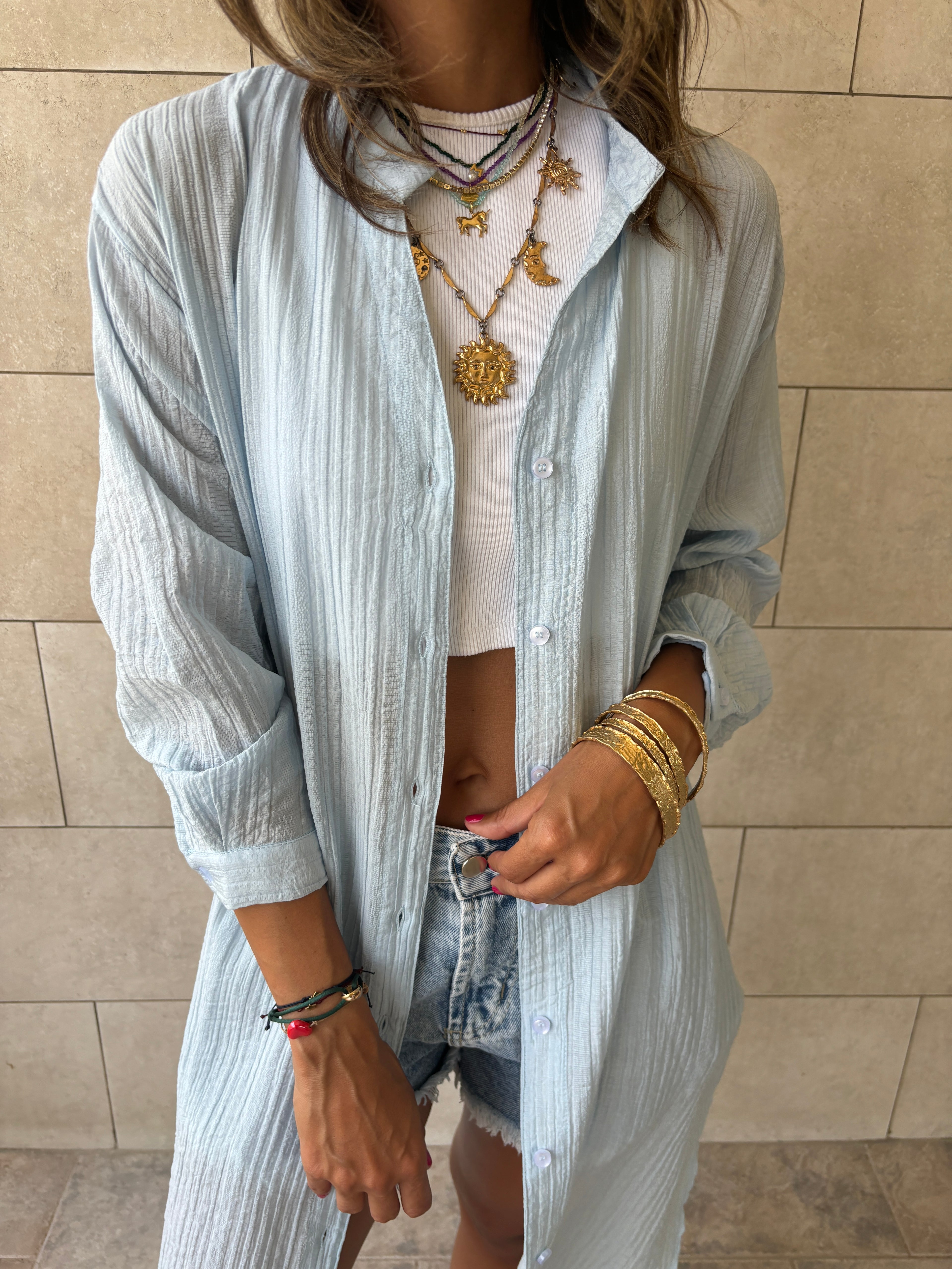 Baby Blue Cotton Cloud Shirt Dress