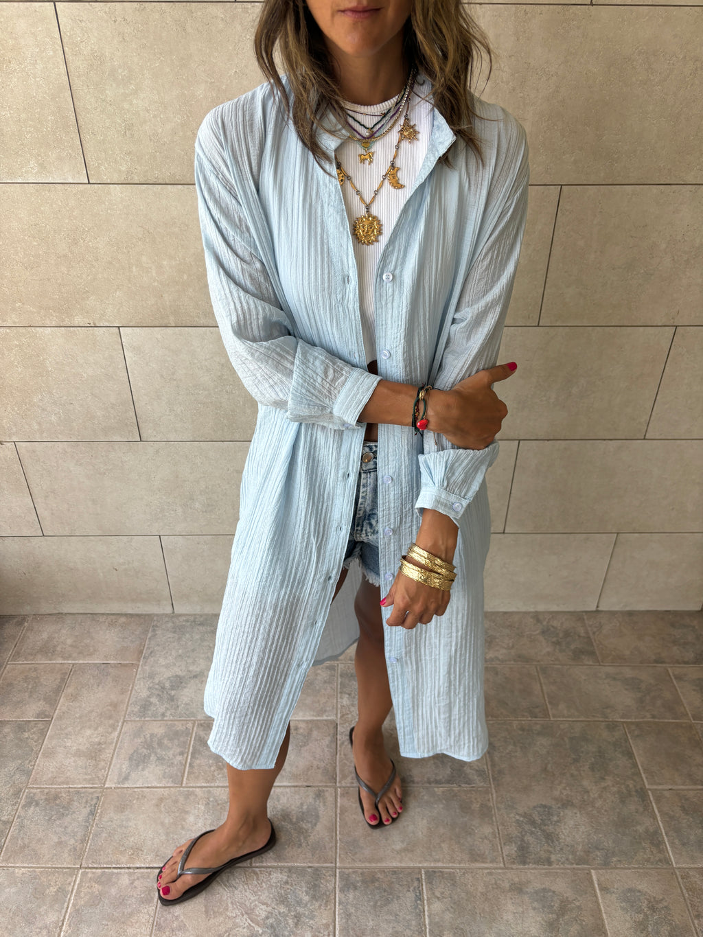 Baby Blue Cotton Cloud Shirt Dress