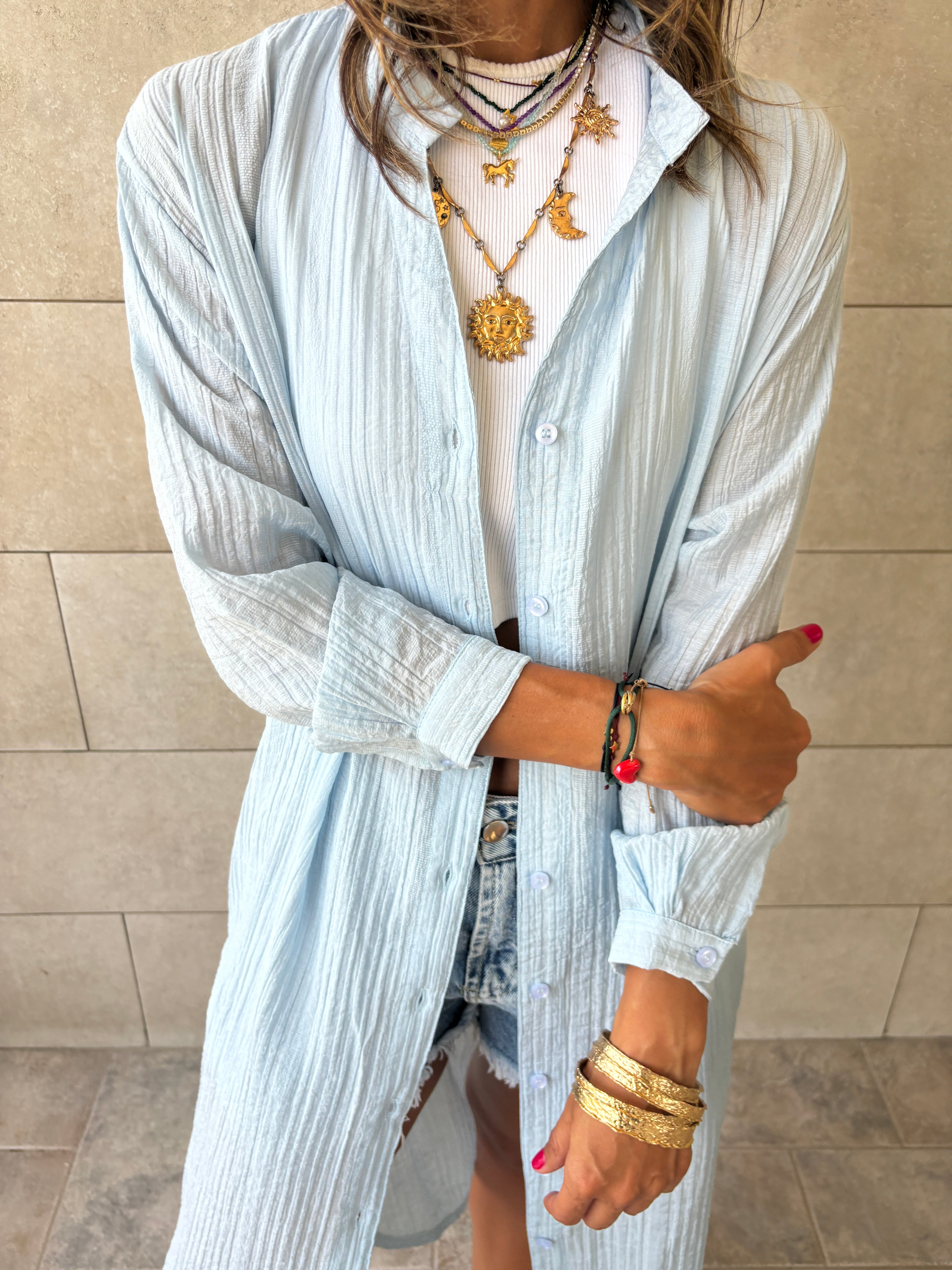 Baby Blue Cotton Cloud Shirt Dress
