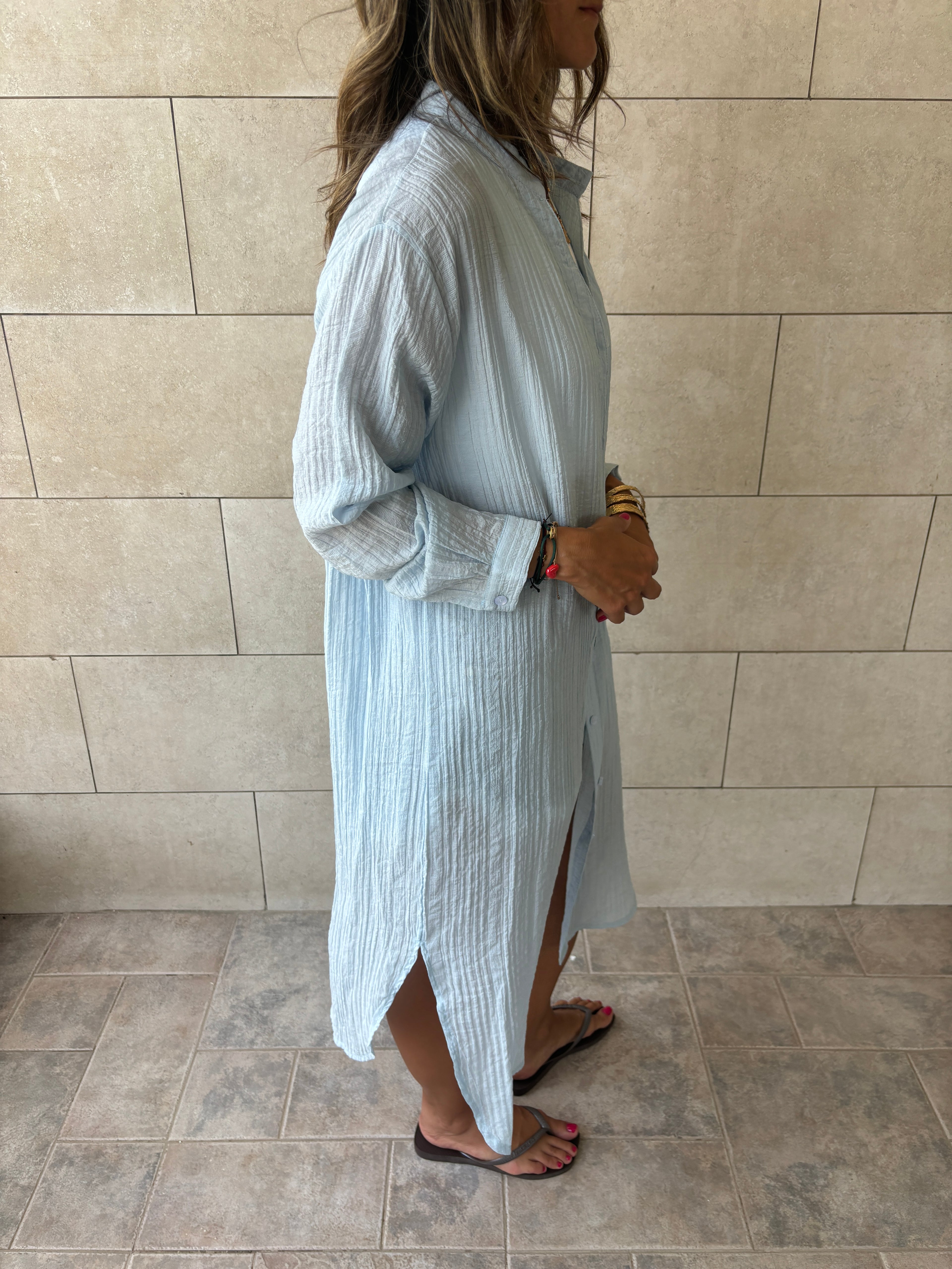Baby Blue Cotton Cloud Shirt Dress