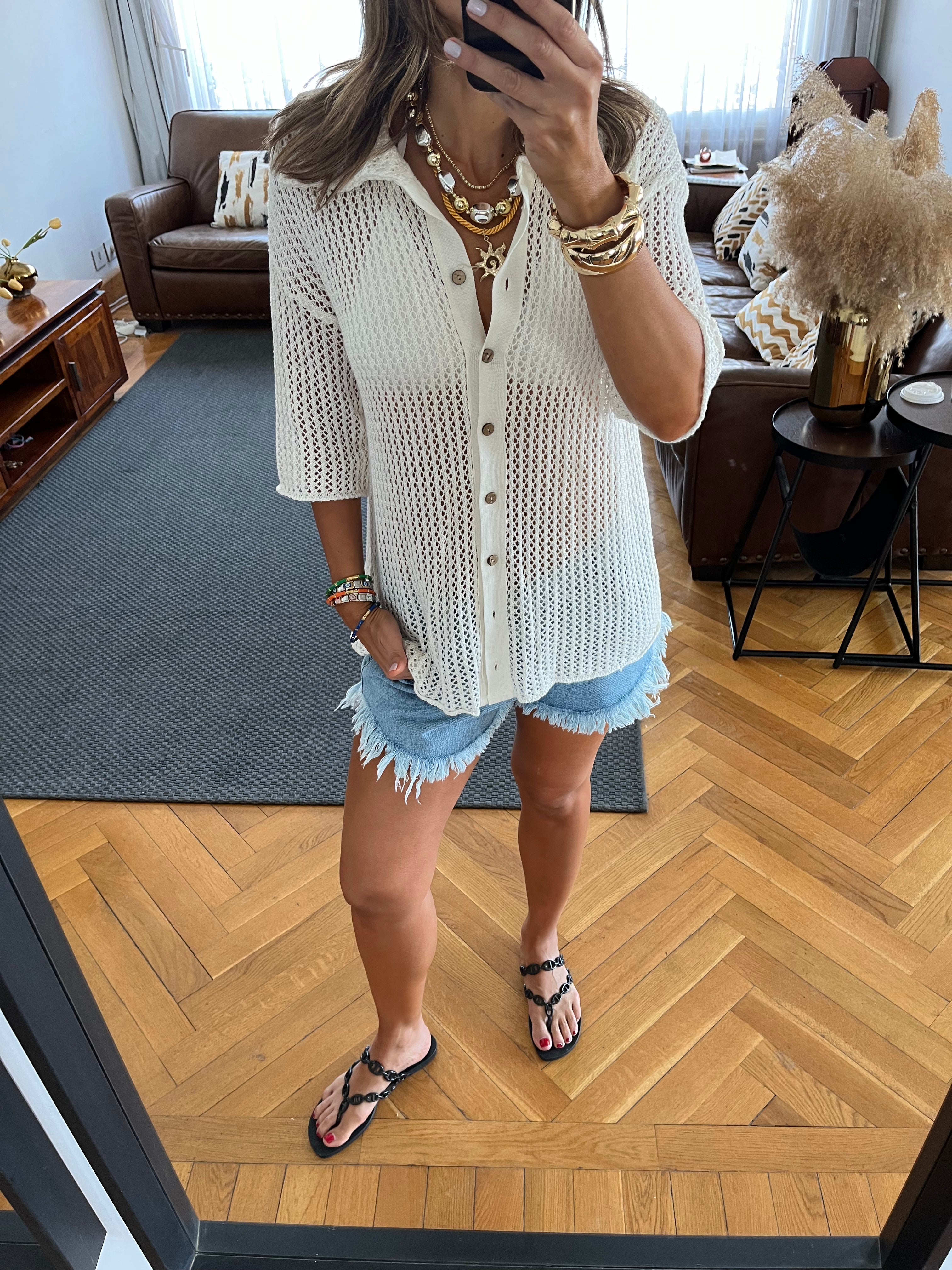 White Summer Moment Crochet Shirt