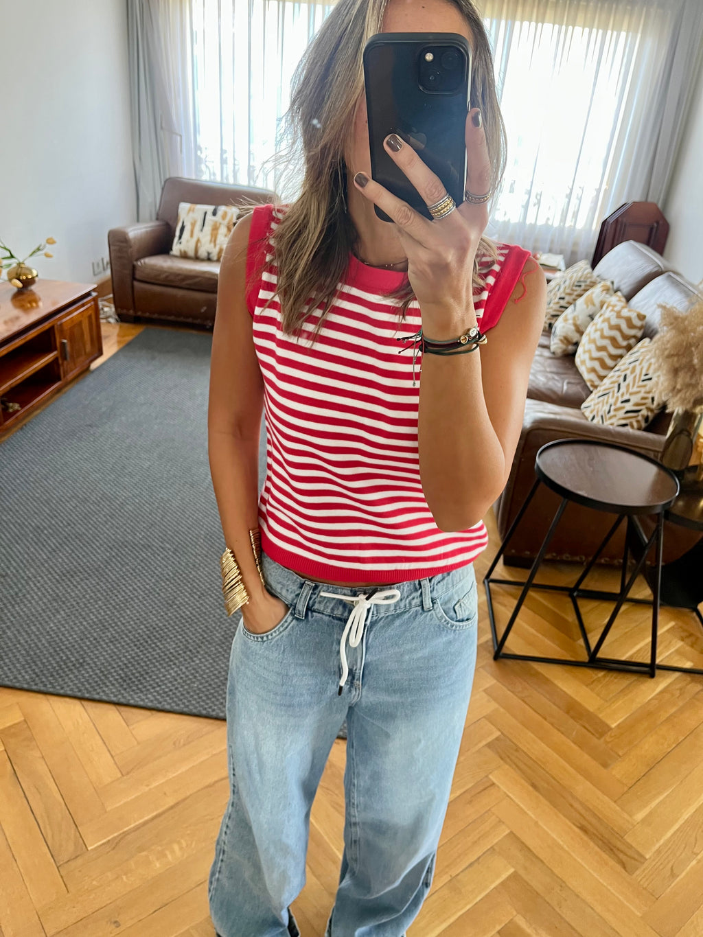 Red Striped Knit Vest