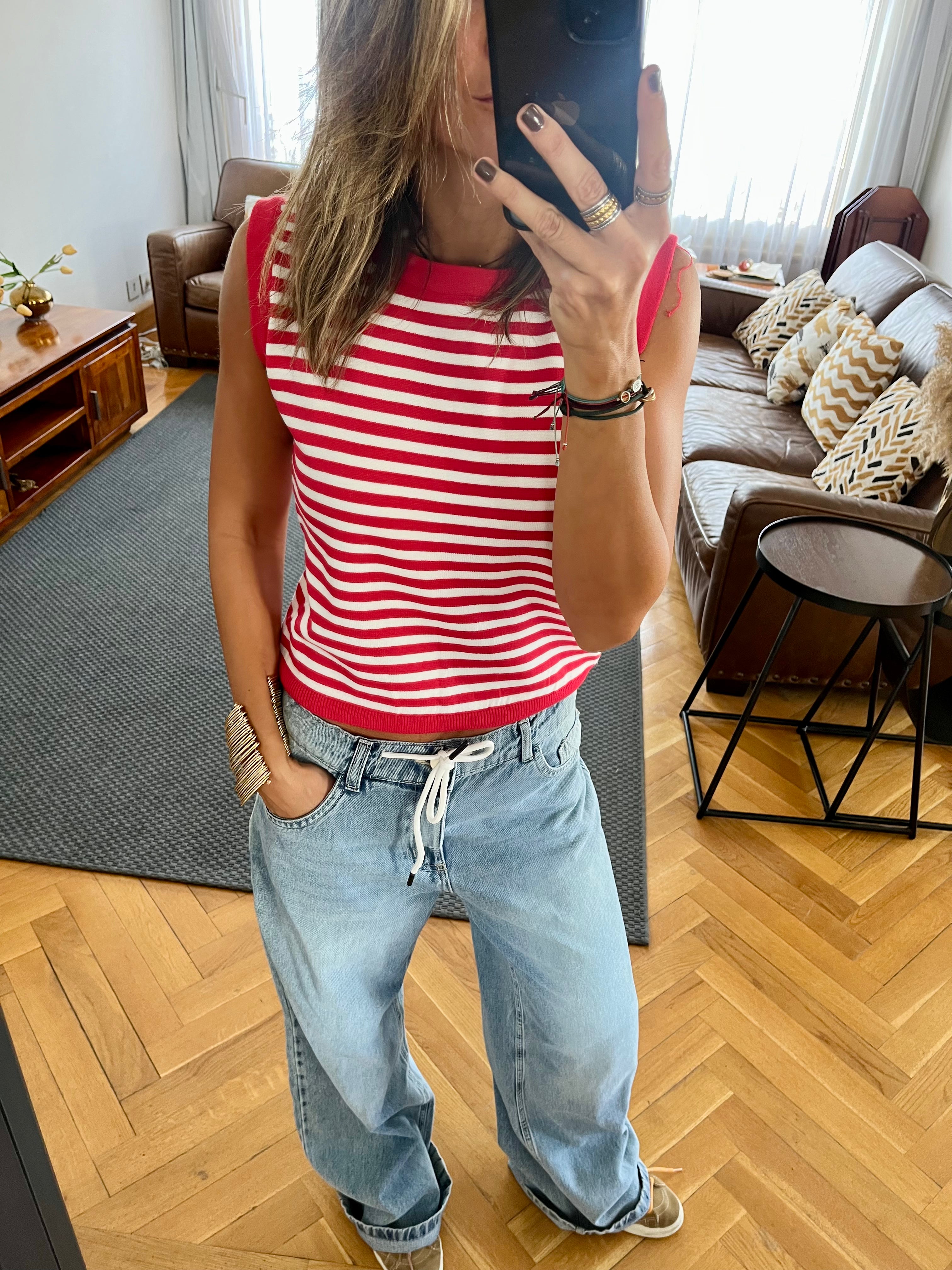 Red Striped Knit Vest