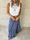 Navy Embroidered Detailed Tiered Skirt