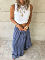Navy Embroidered Detailed Tiered Skirt