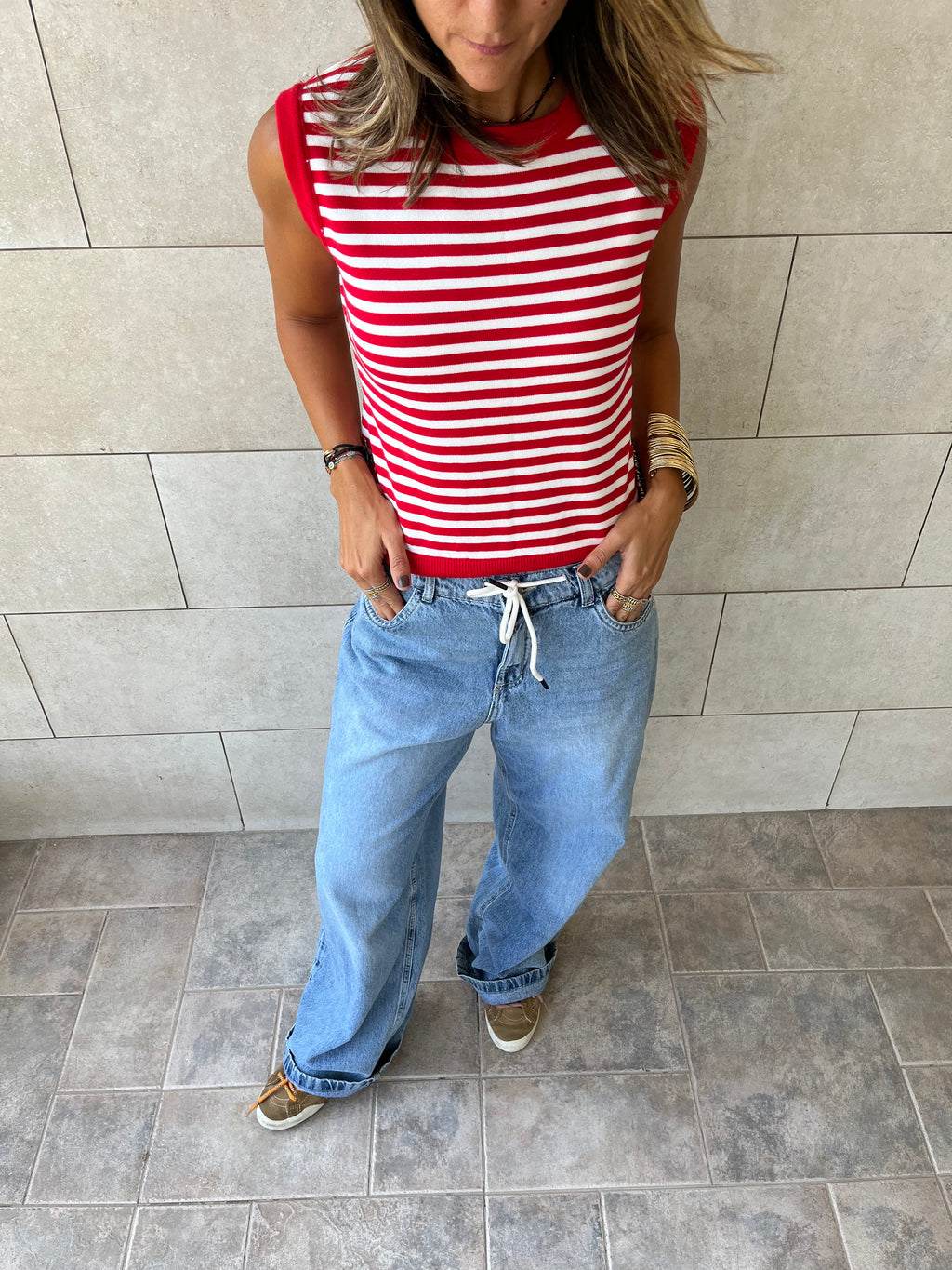 Red Striped Knit Vest