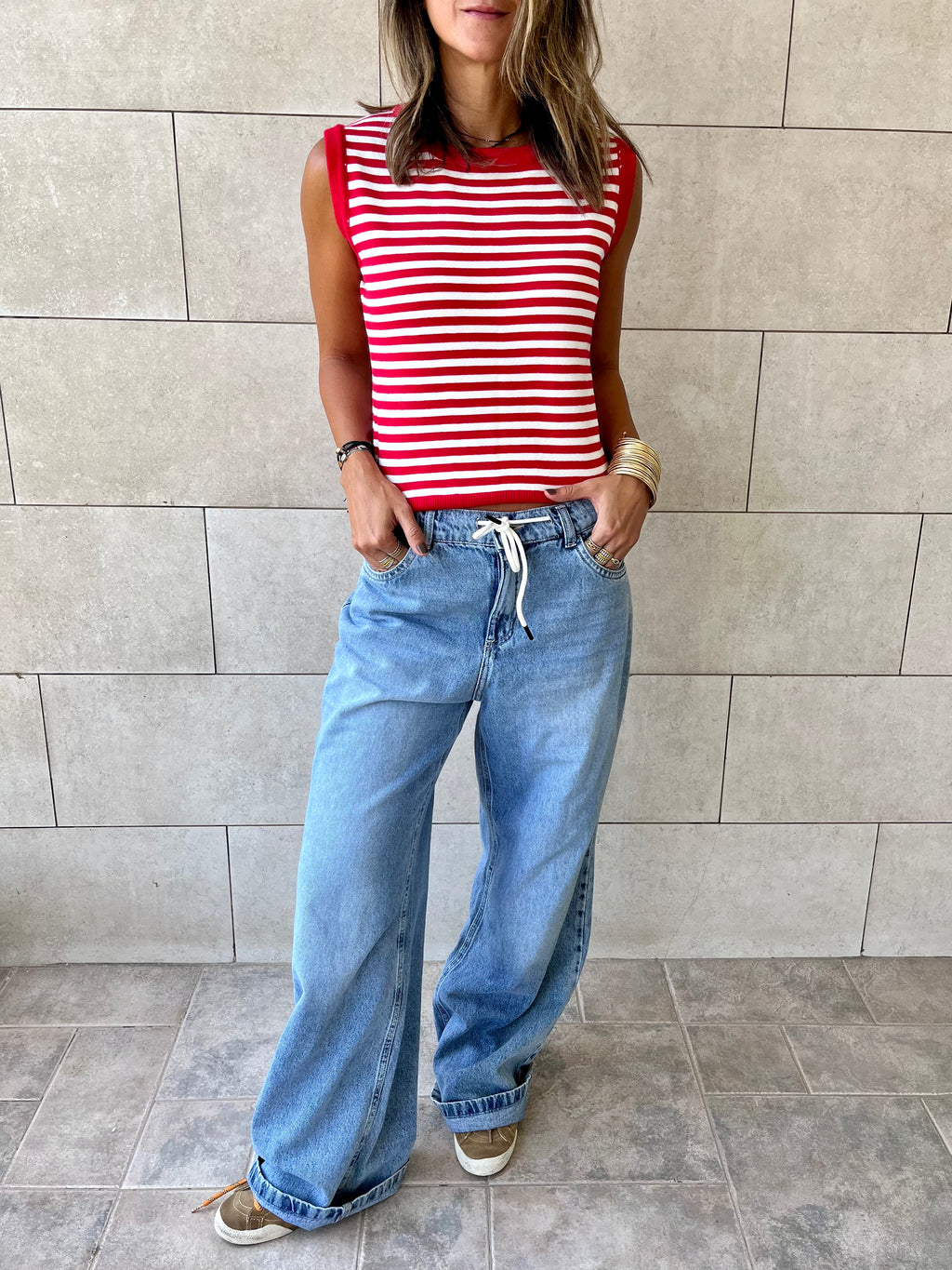 Red Striped Knit Vest