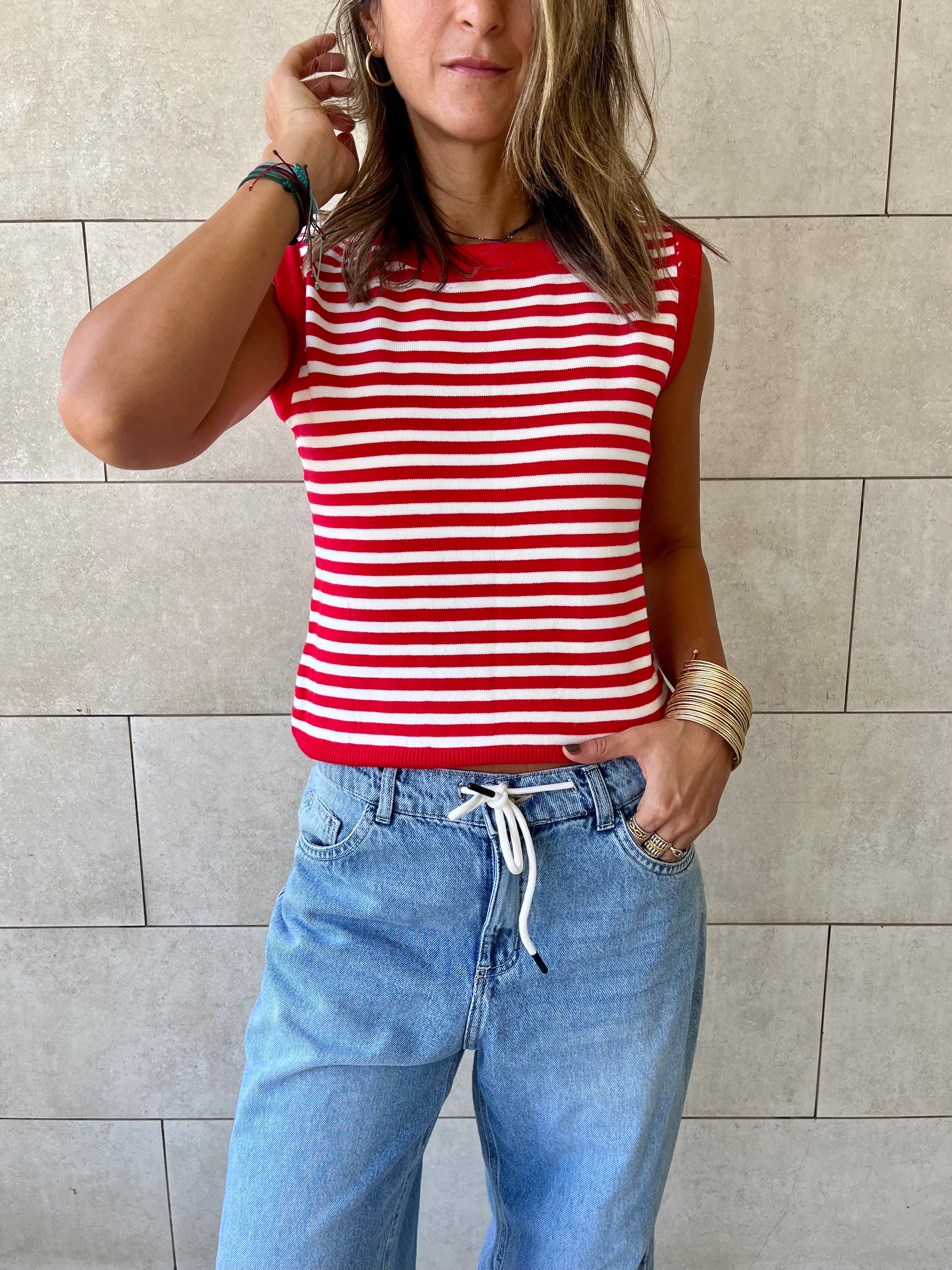 Red Striped Knit Vest