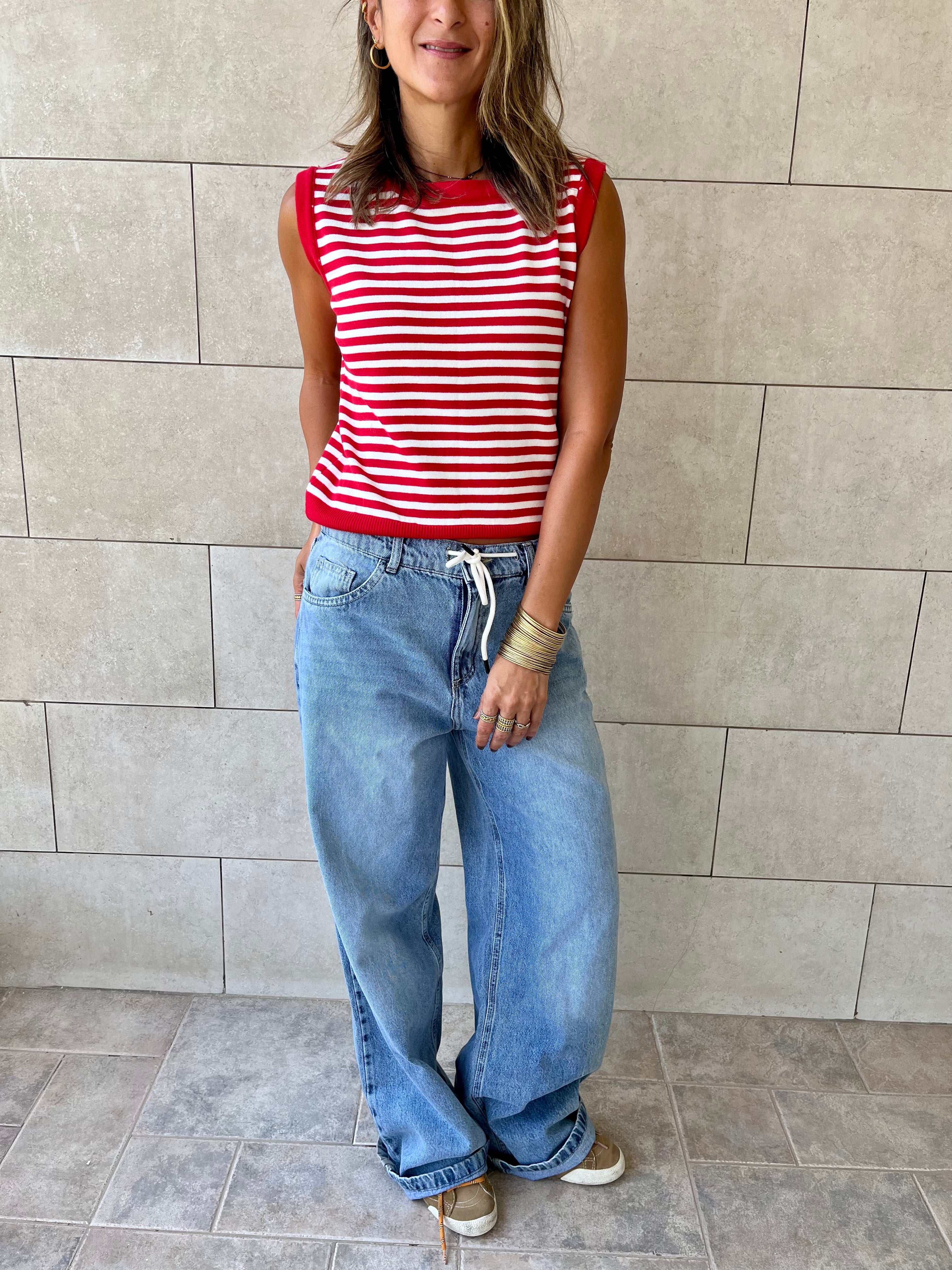 Red Striped Knit Vest