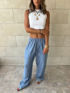 Blue Stripe Linen Rope Pants