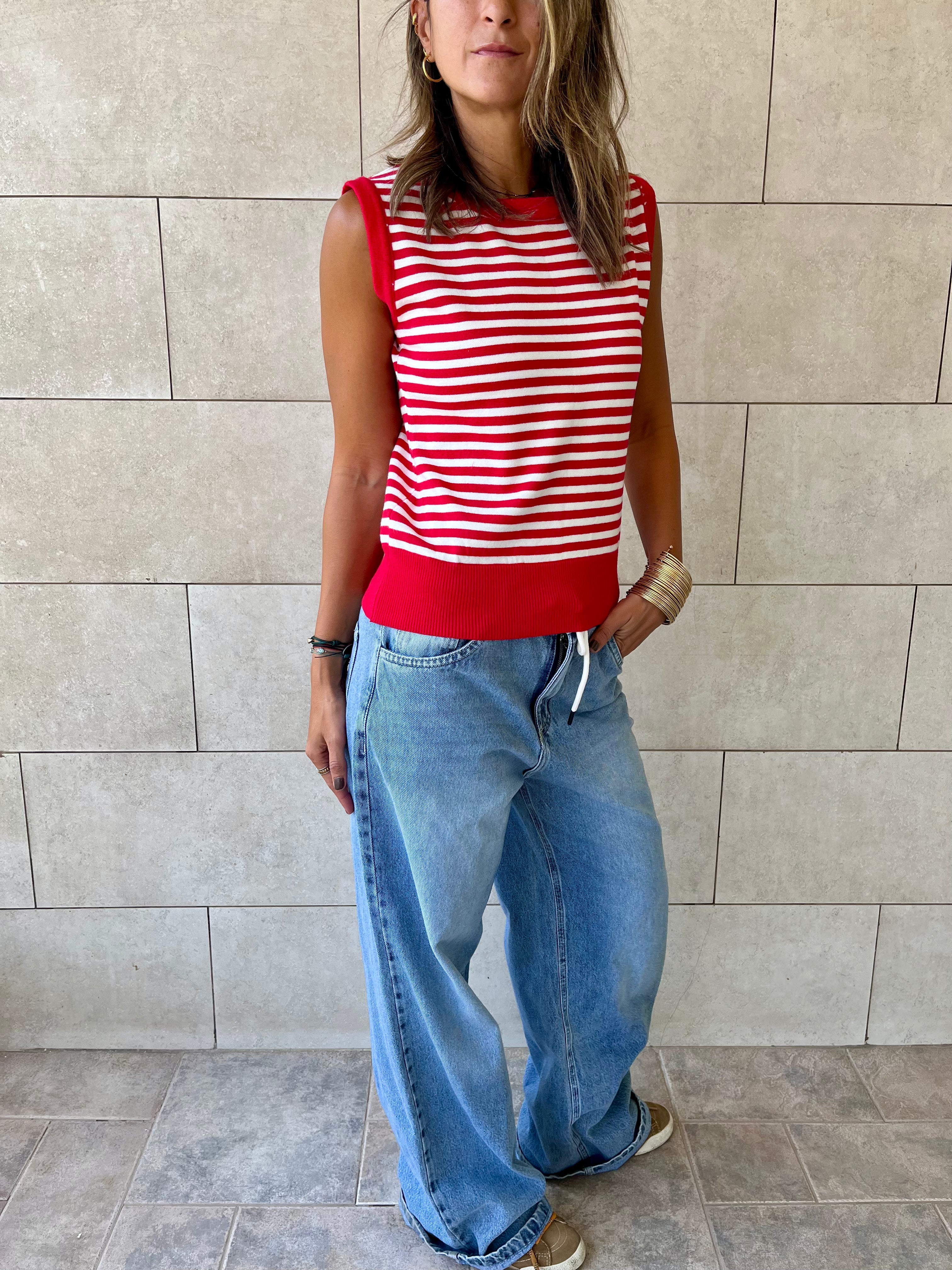 Red Striped Knit Vest