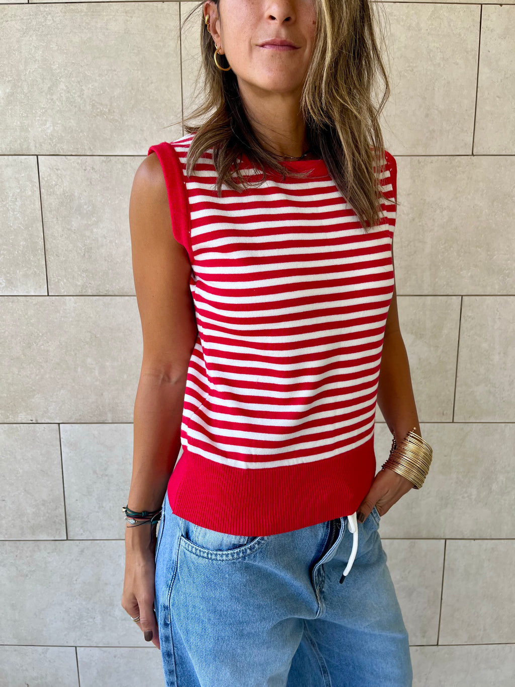 Red Striped Knit Vest