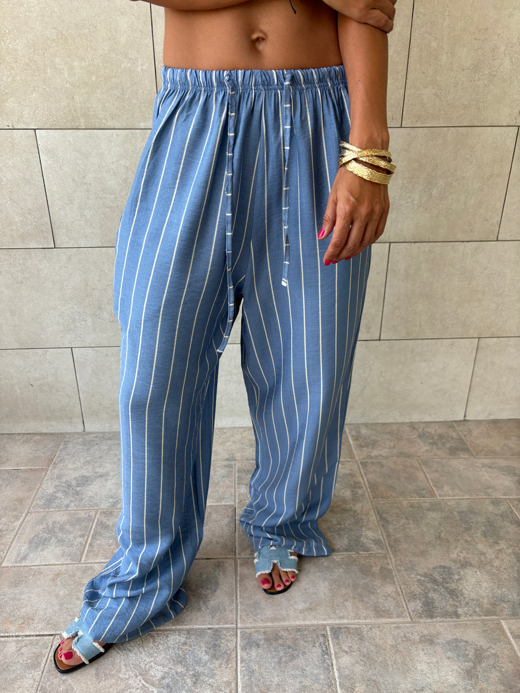 Blue Stripe Linen Rope Pants