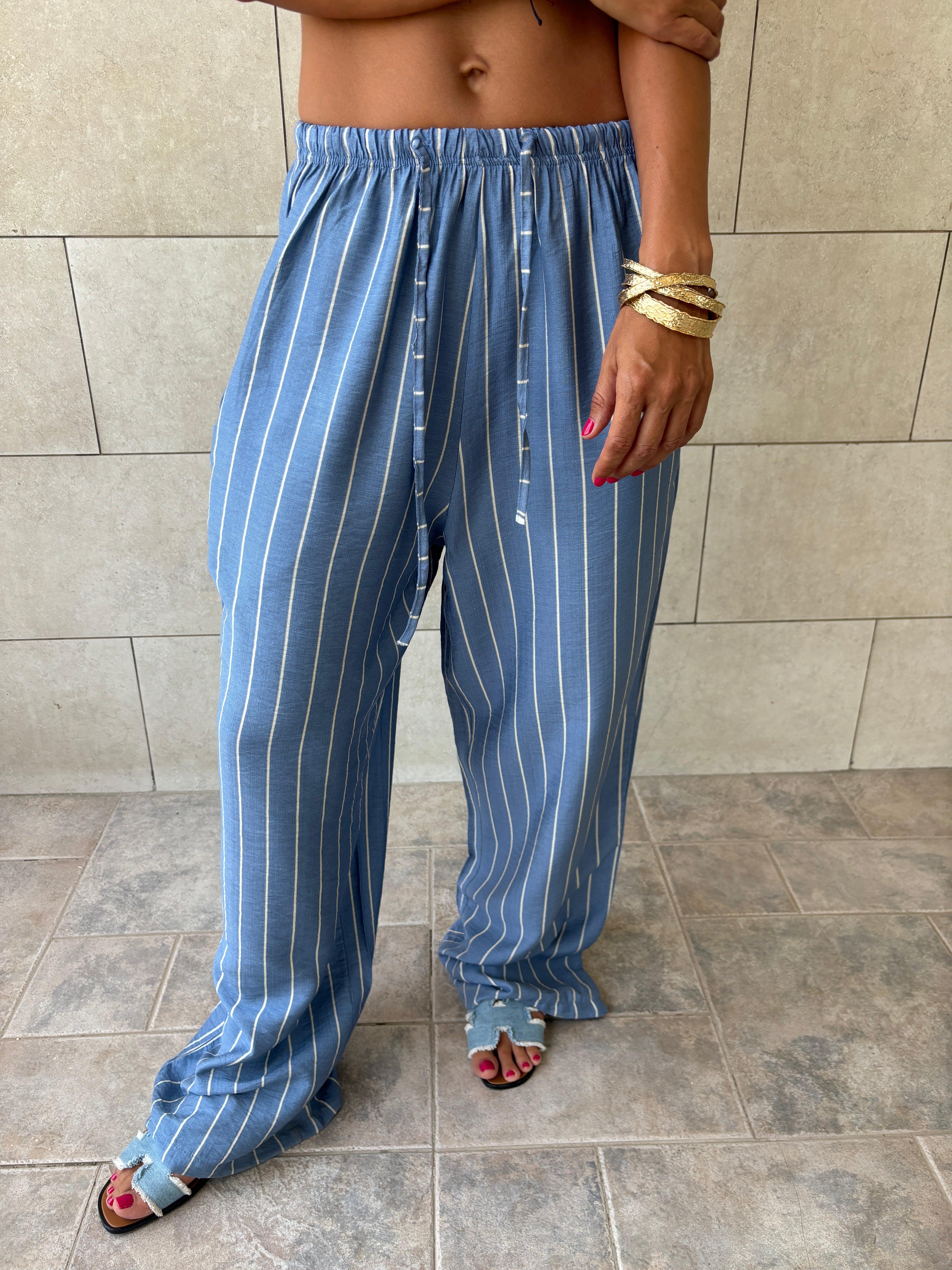 Blue Stripe Linen Rope Pants