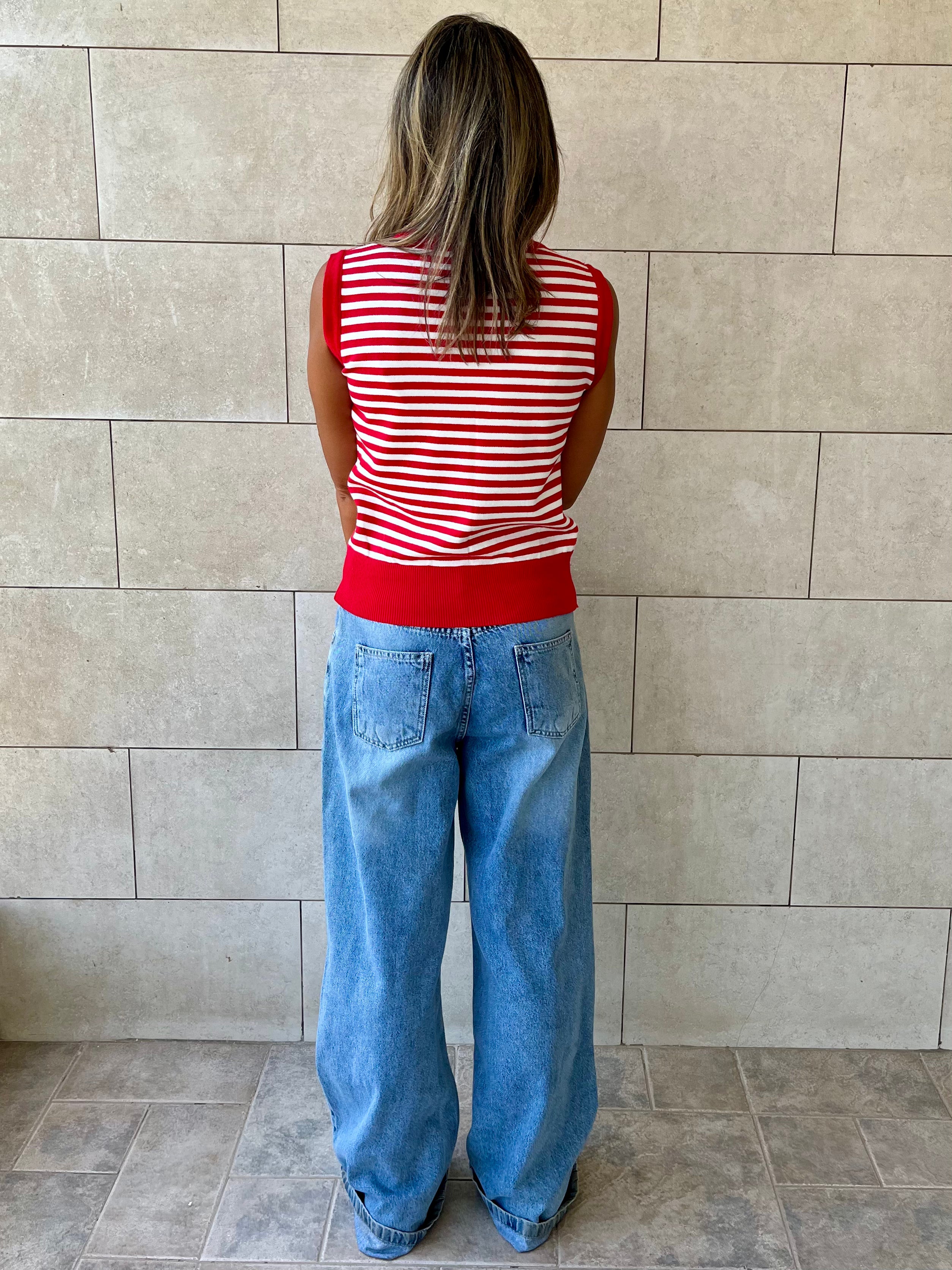 Red Striped Knit Vest