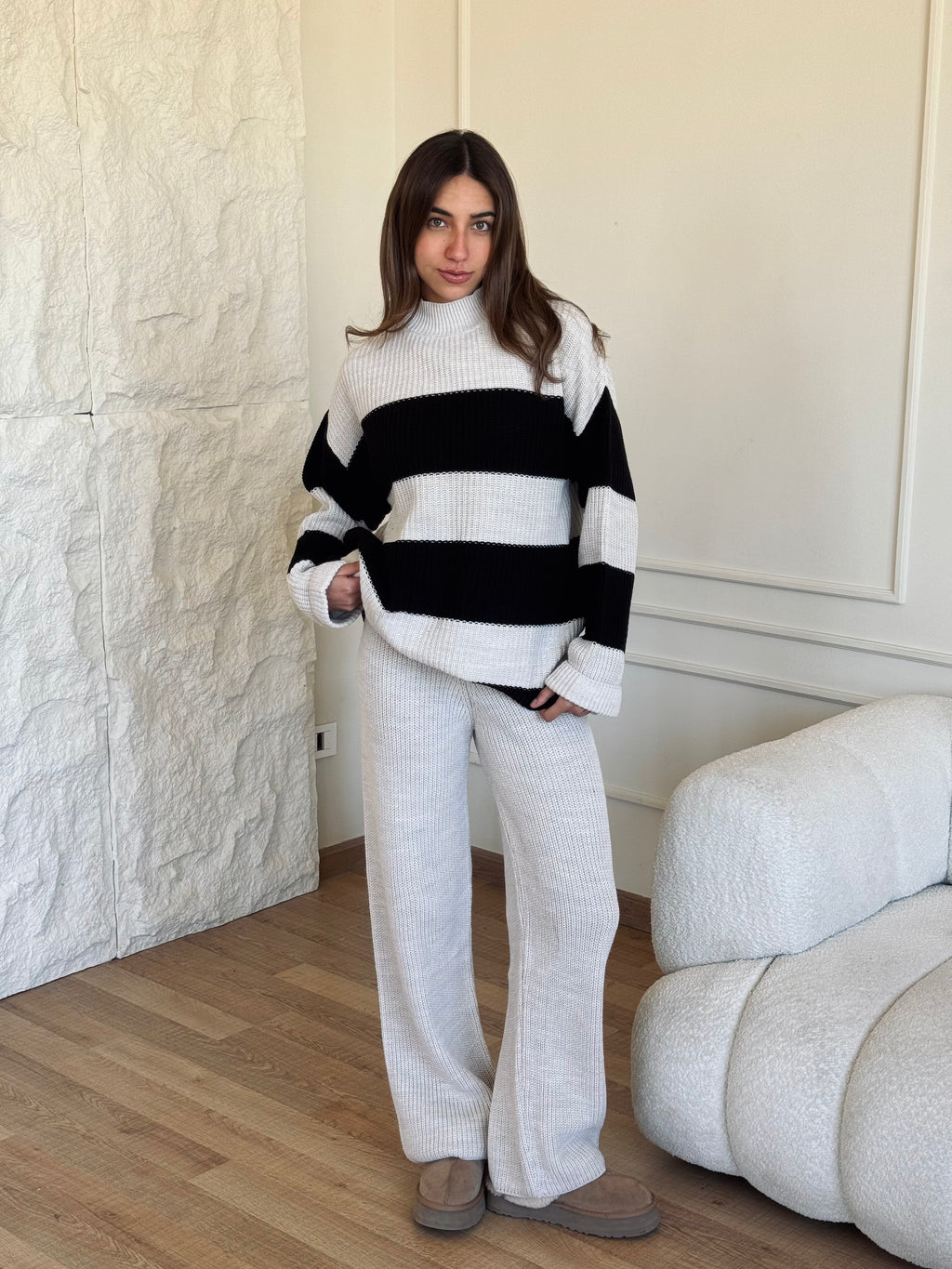 Beige Striped knit set