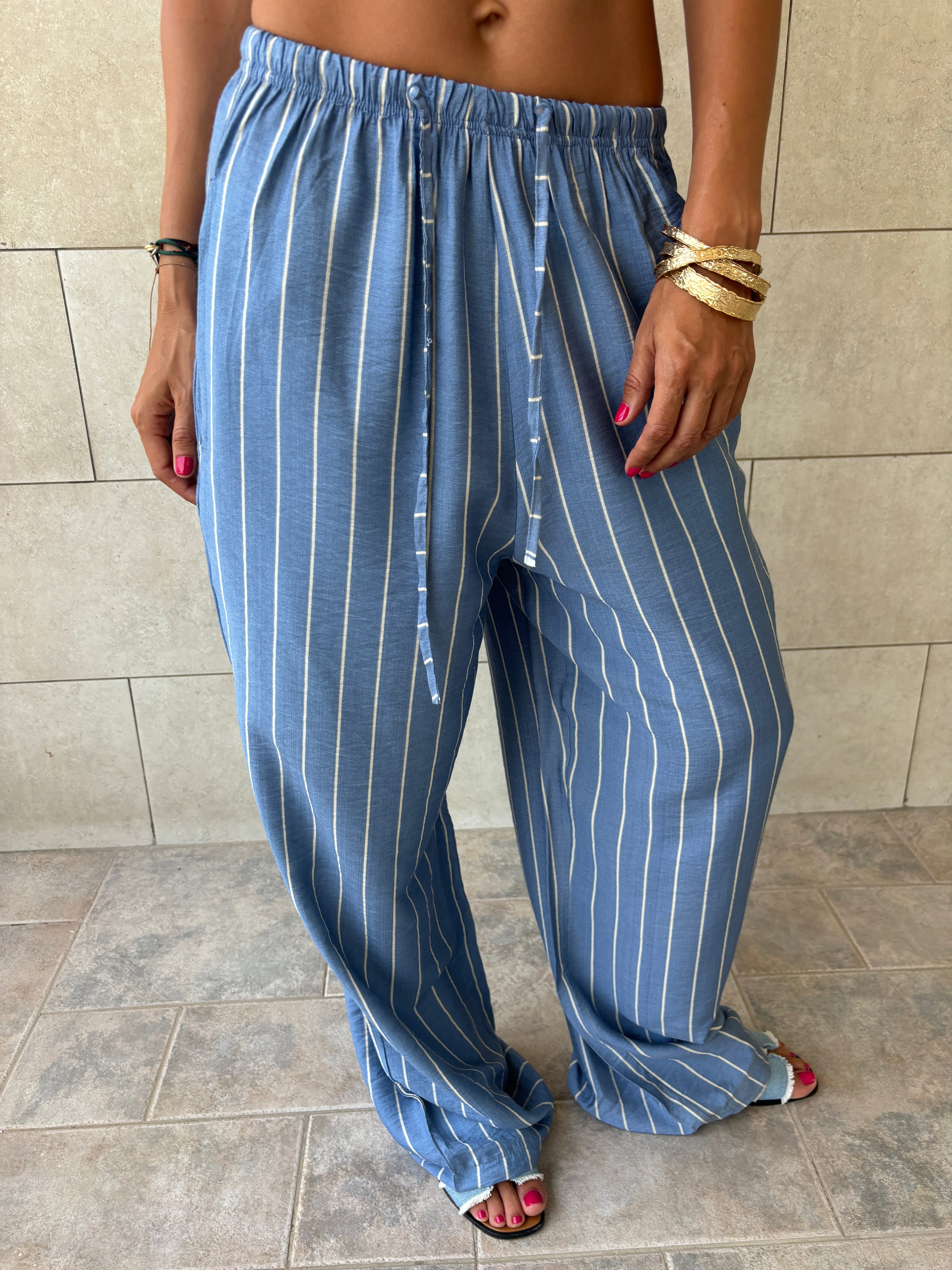 Blue Stripe Linen Rope Pants