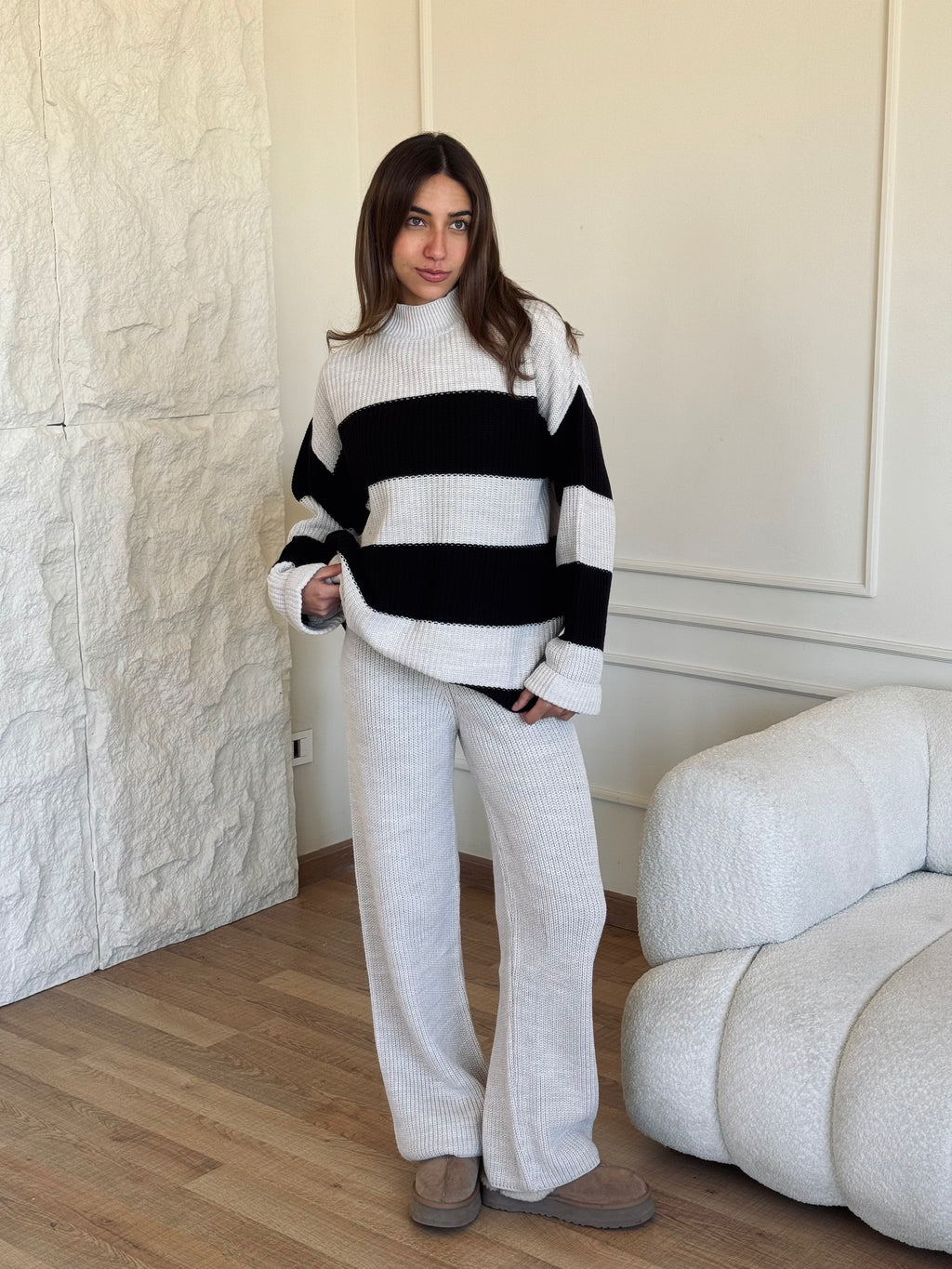 Beige Striped knit set