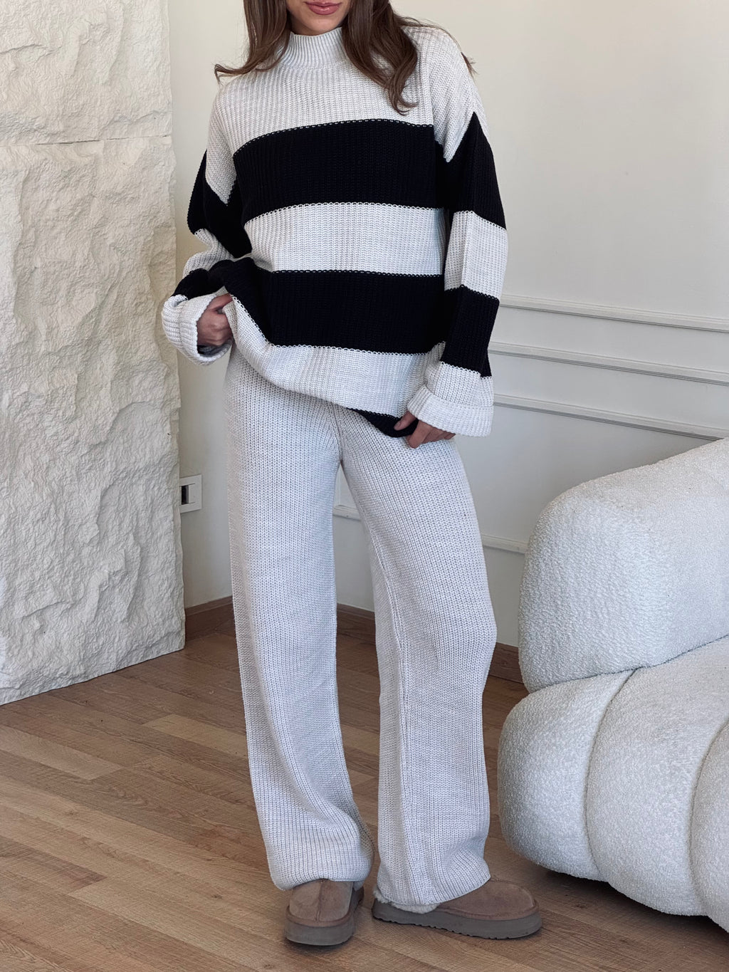 Beige Striped knit set