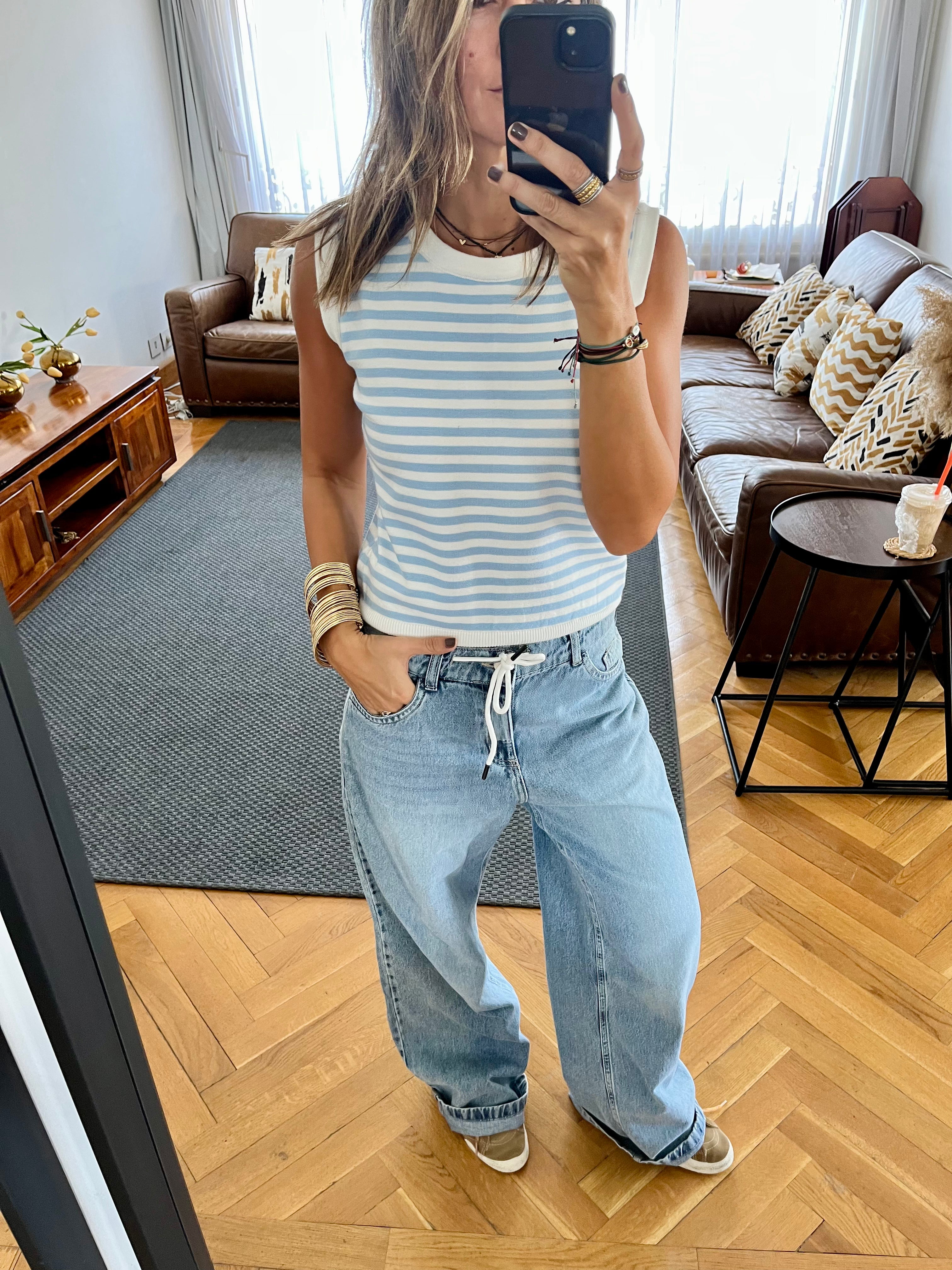 Baby Blue Striped Knit Vest