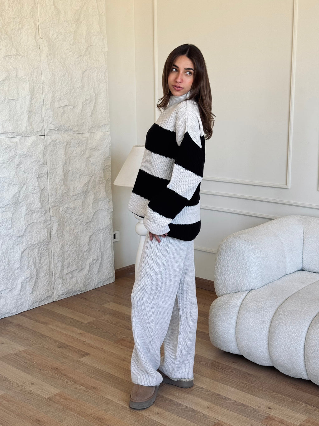 Beige Striped knit set