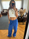 Blue Middle Line Linen Rope Pants