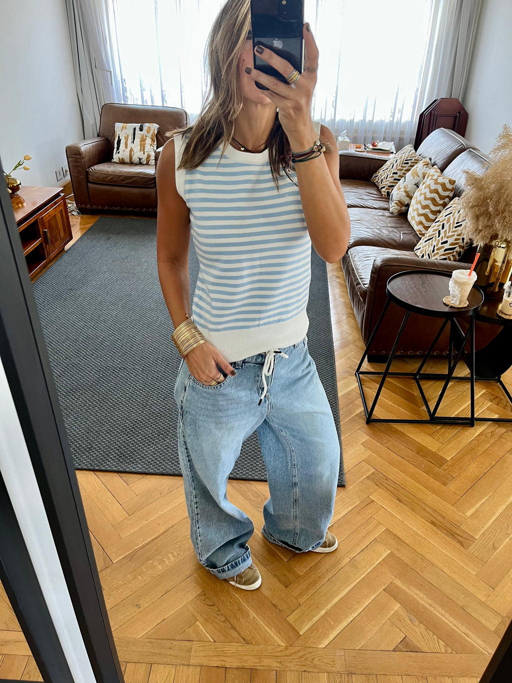 Baby Blue Striped Knit Vest