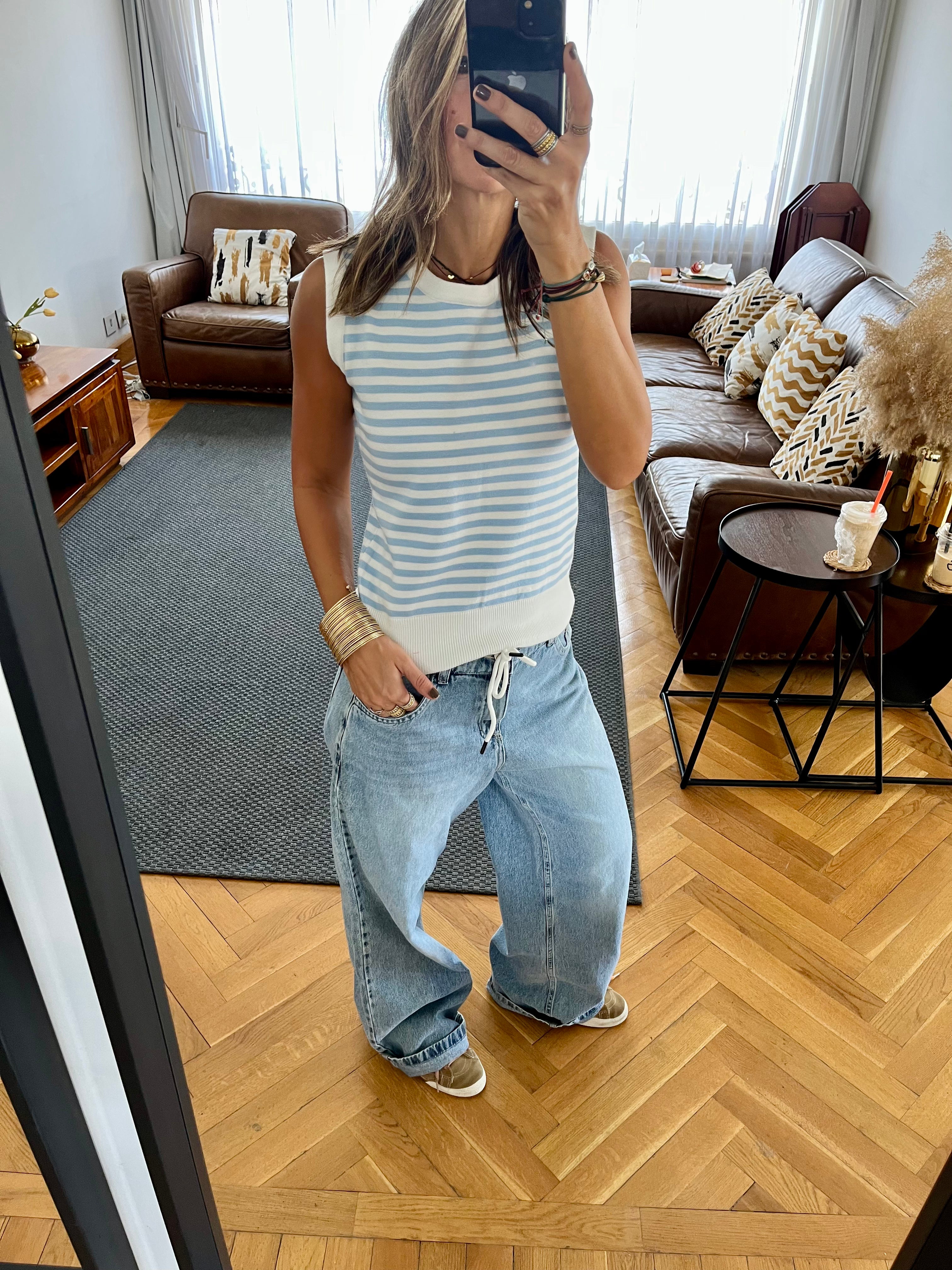 Baby Blue Striped Knit Vest