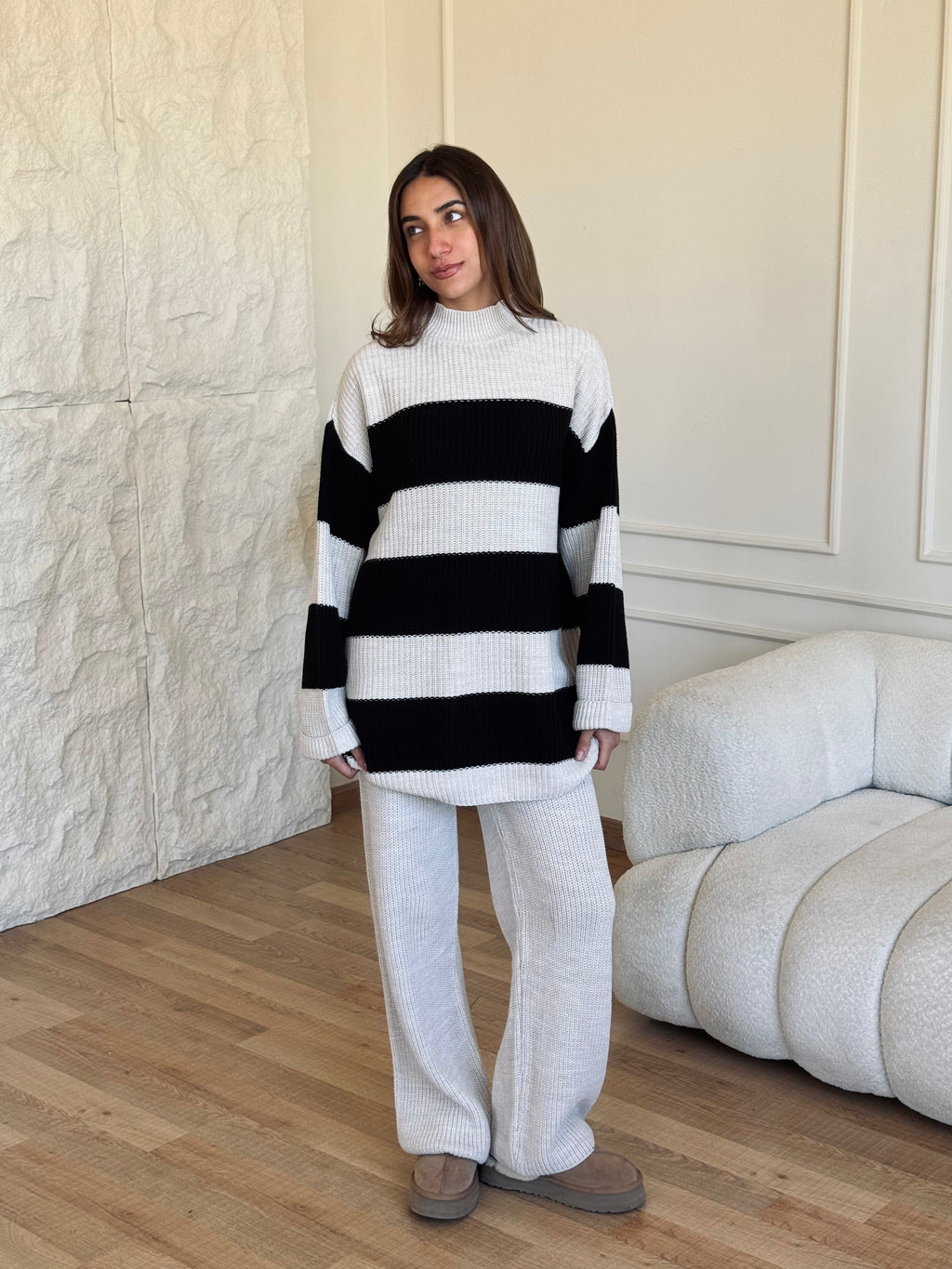Beige Striped knit set
