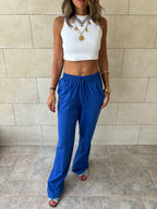 Blue Middle Line Linen Rope Pants